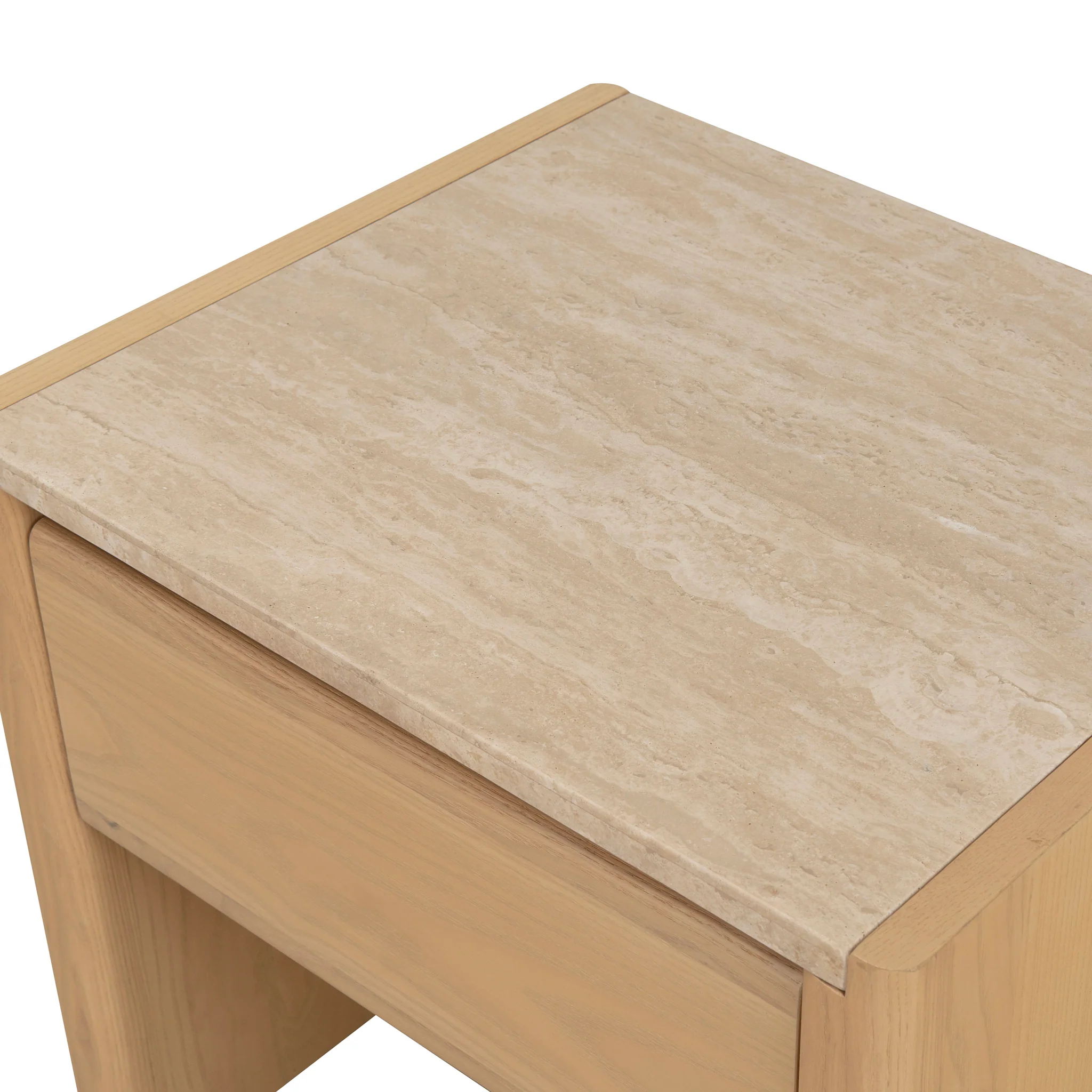CST8742-KK 55cm Travertine Top Bedside Table - Creme Ash - Image 11
