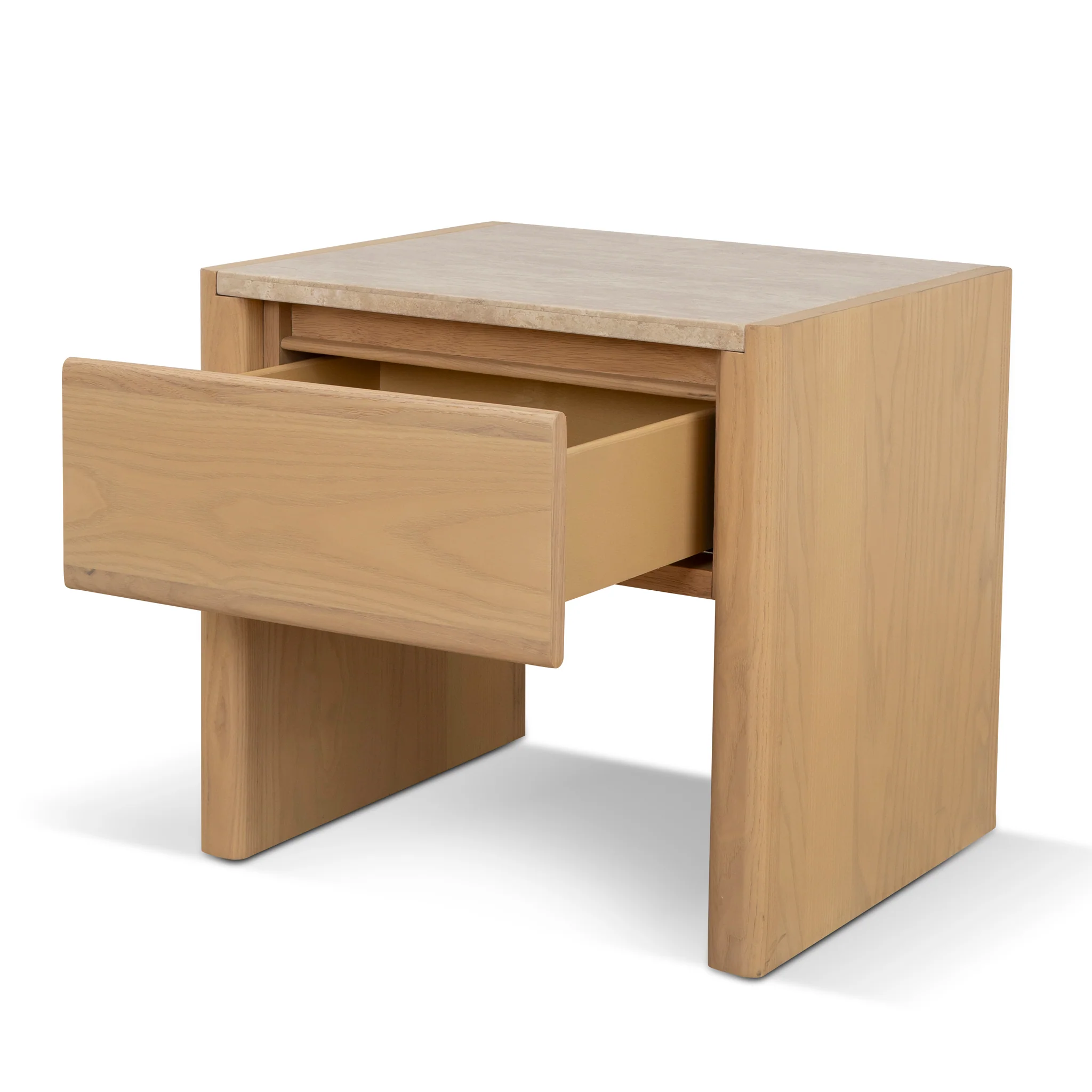 CST8742-KK 55cm Travertine Top Bedside Table - Creme Ash - Image 3
