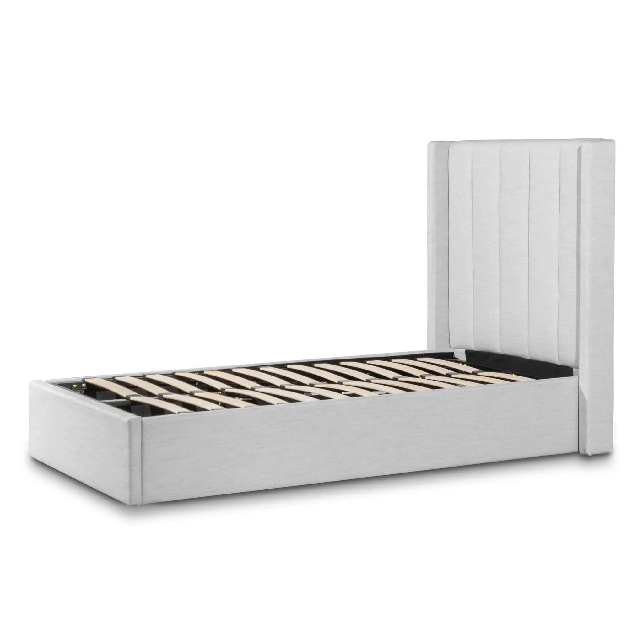 CBD6359-YO Fabric Single Bed Frame - Pearl Grey with Storage - Image 3