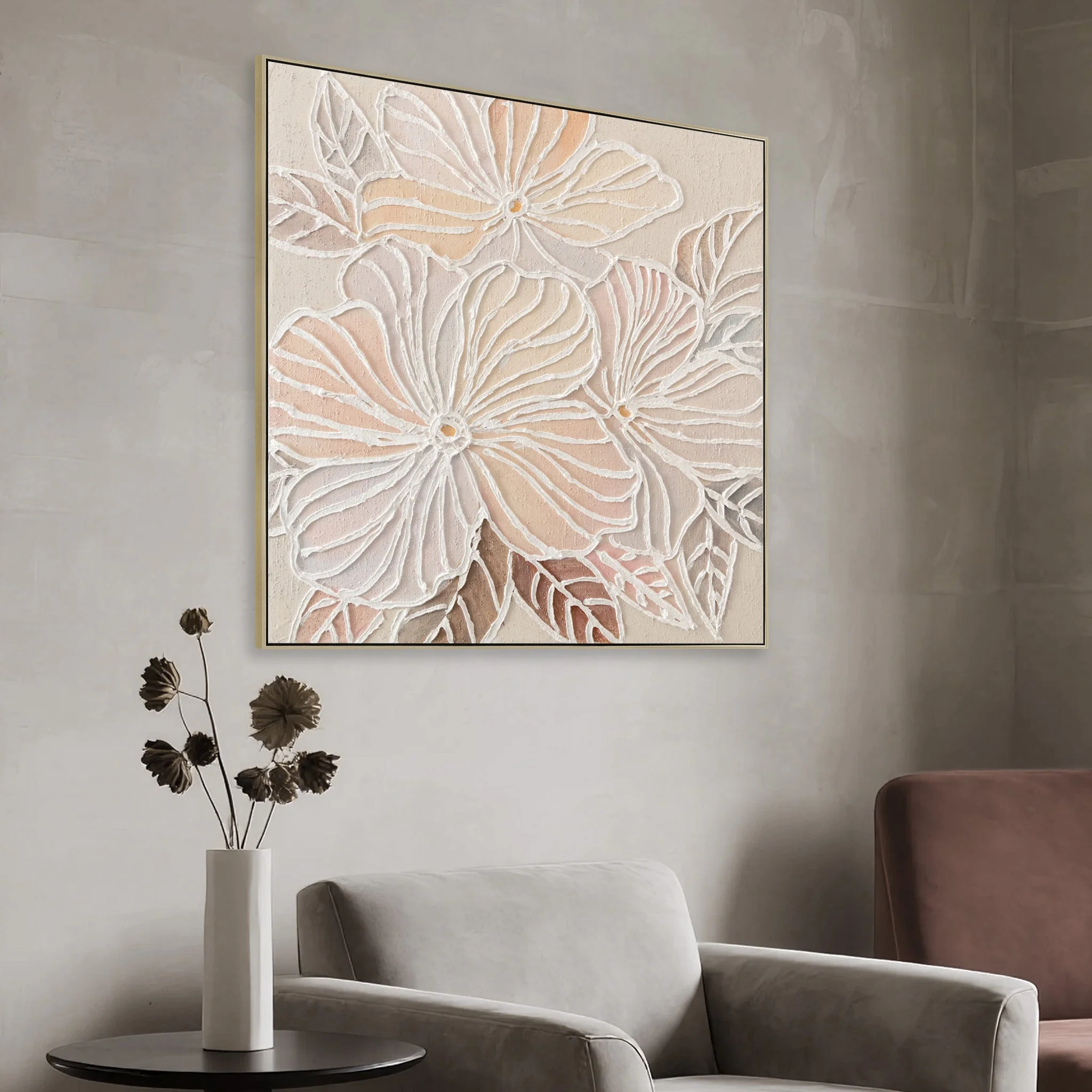 CAR12218-CLO 80 x 80cm Framed Canvas - Natural - Image 3