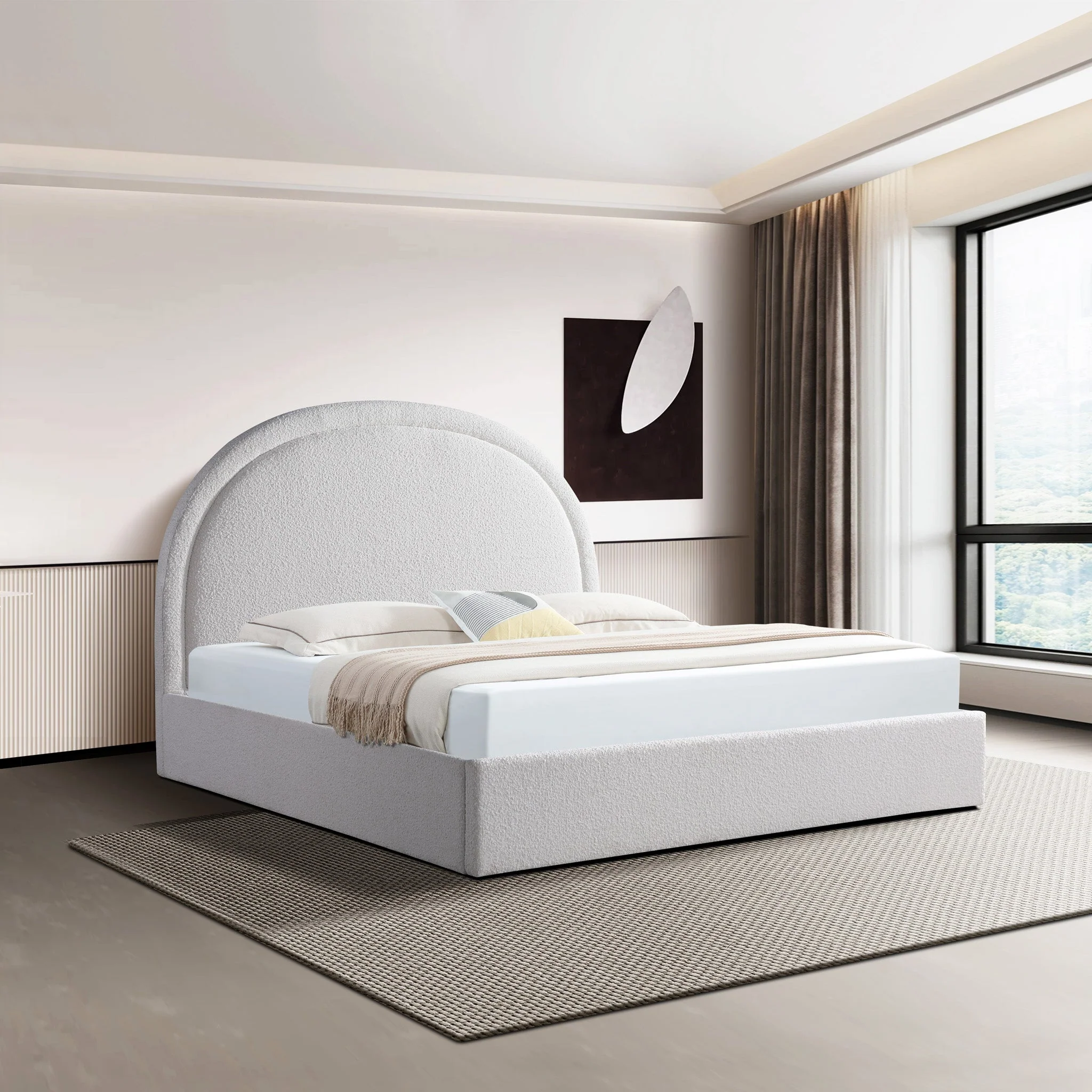 CBD10000-YO King Sized Bed Frame - Antique White Boucle with Storage - Image 9