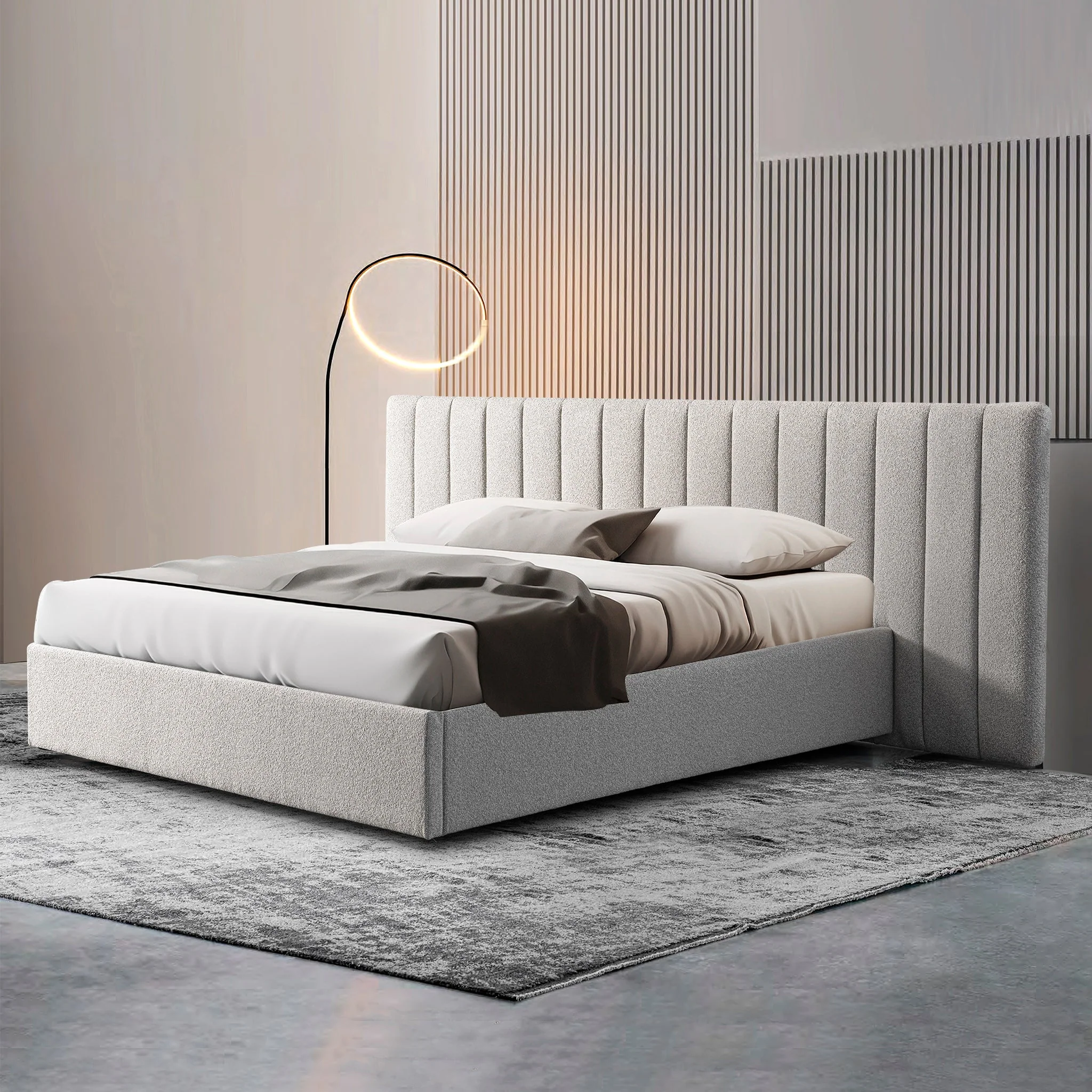 CBD10052-MI Wide Base King Sized Bed Frame - Clay Grey with Storage - Image 2