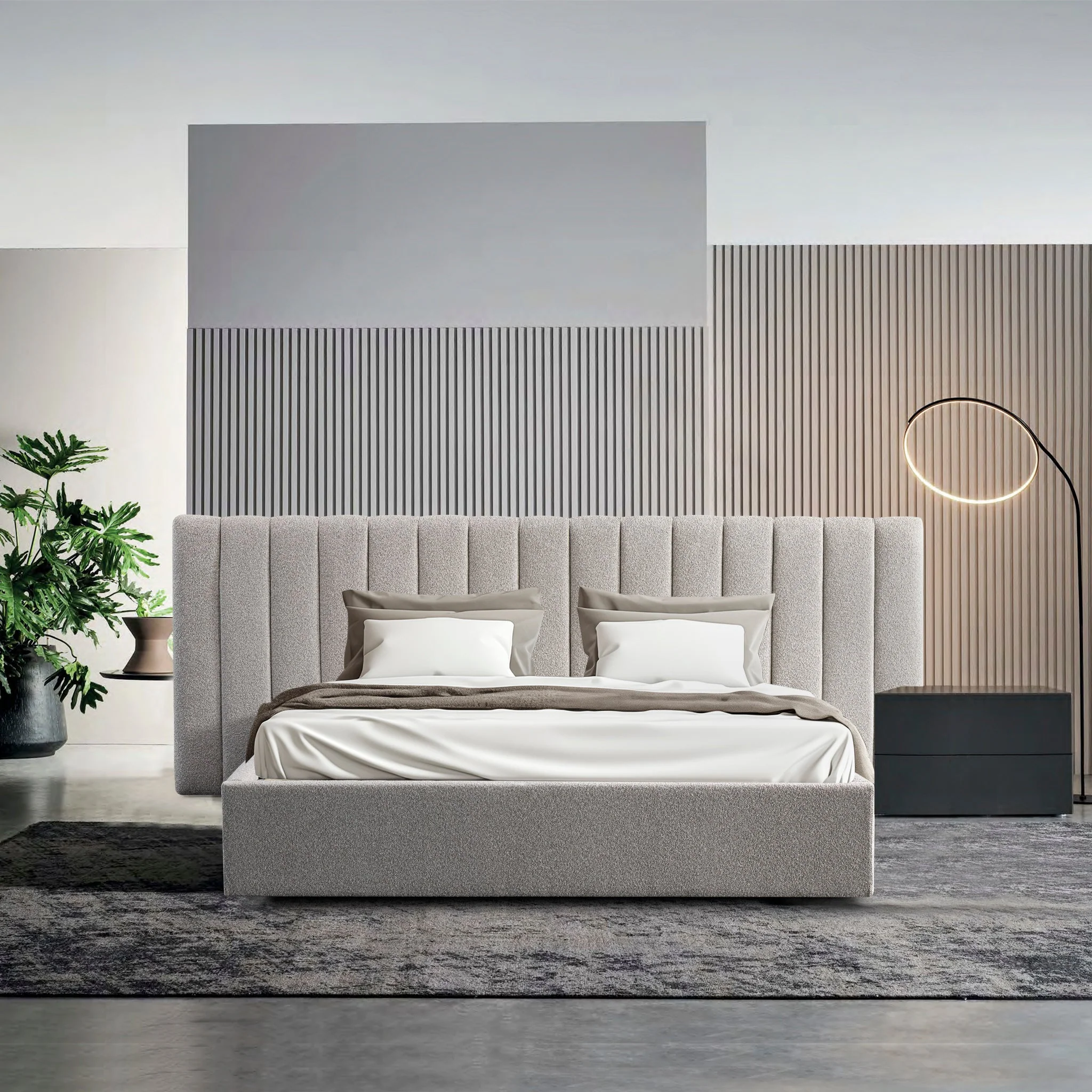CBD10052-MI Wide Base King Sized Bed Frame - Clay Grey with Storage - Image 3