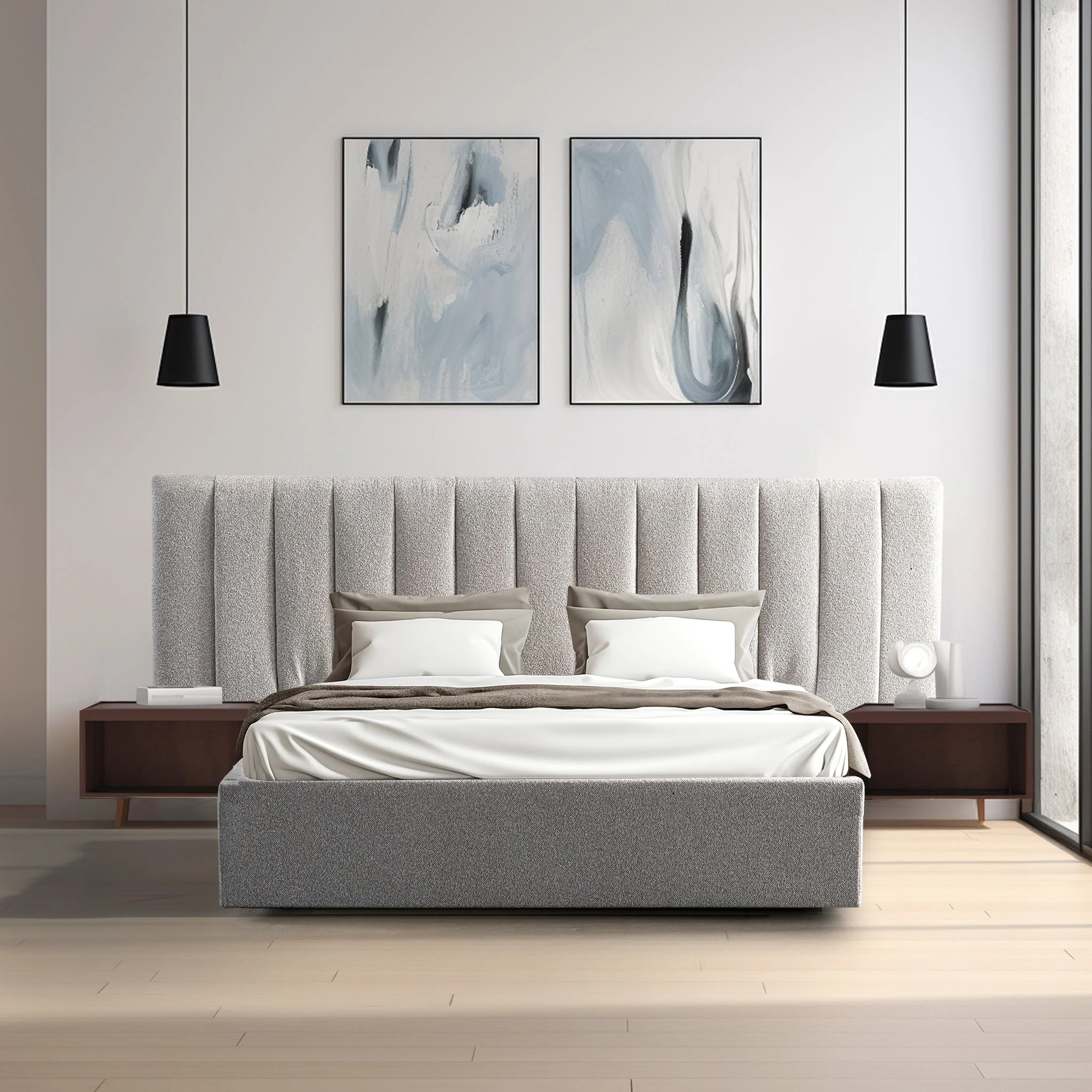 CBD10053-MI Wide Base Queen Bed Frame - Clay Grey with Storage - Image 2