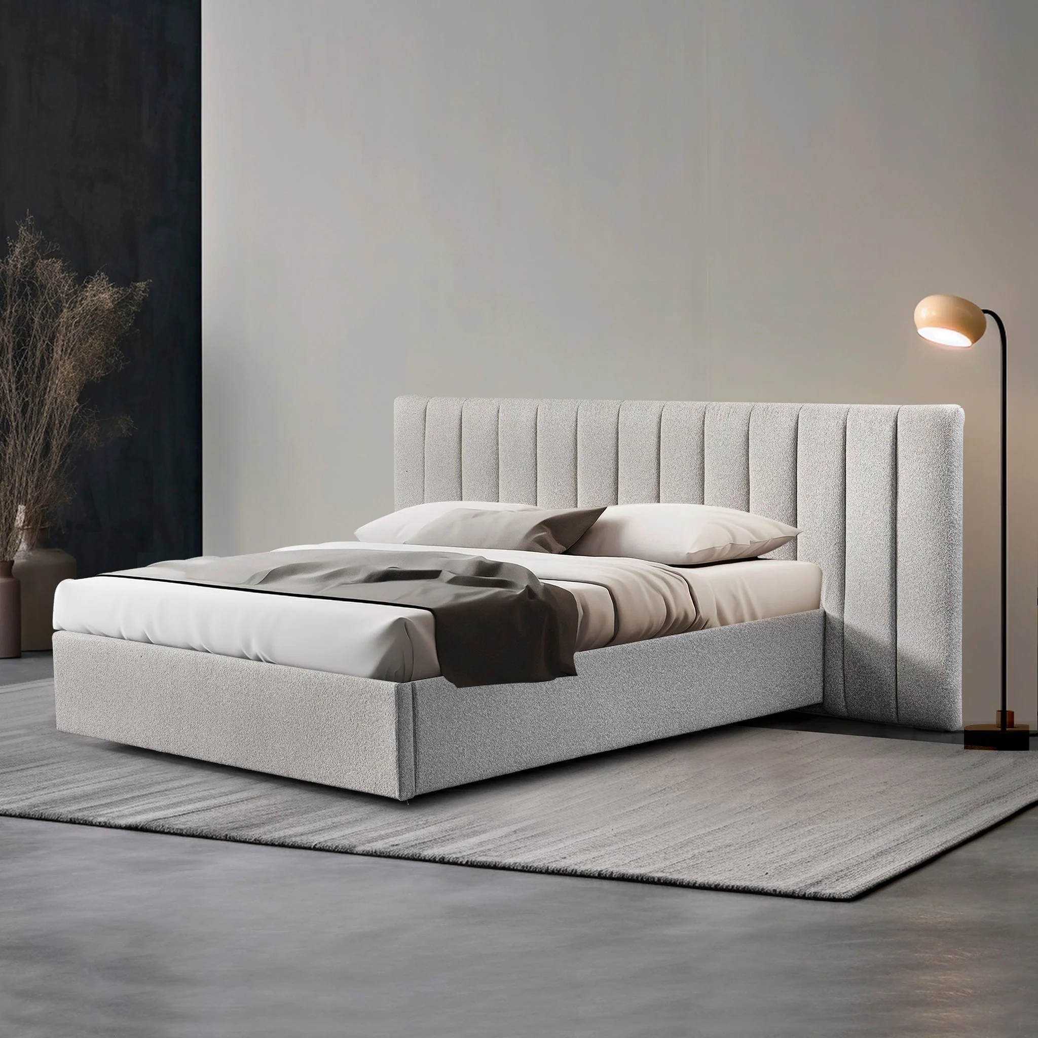 CBD10053-MI Wide Base Queen Bed Frame - Clay Grey with Storage - Image 3