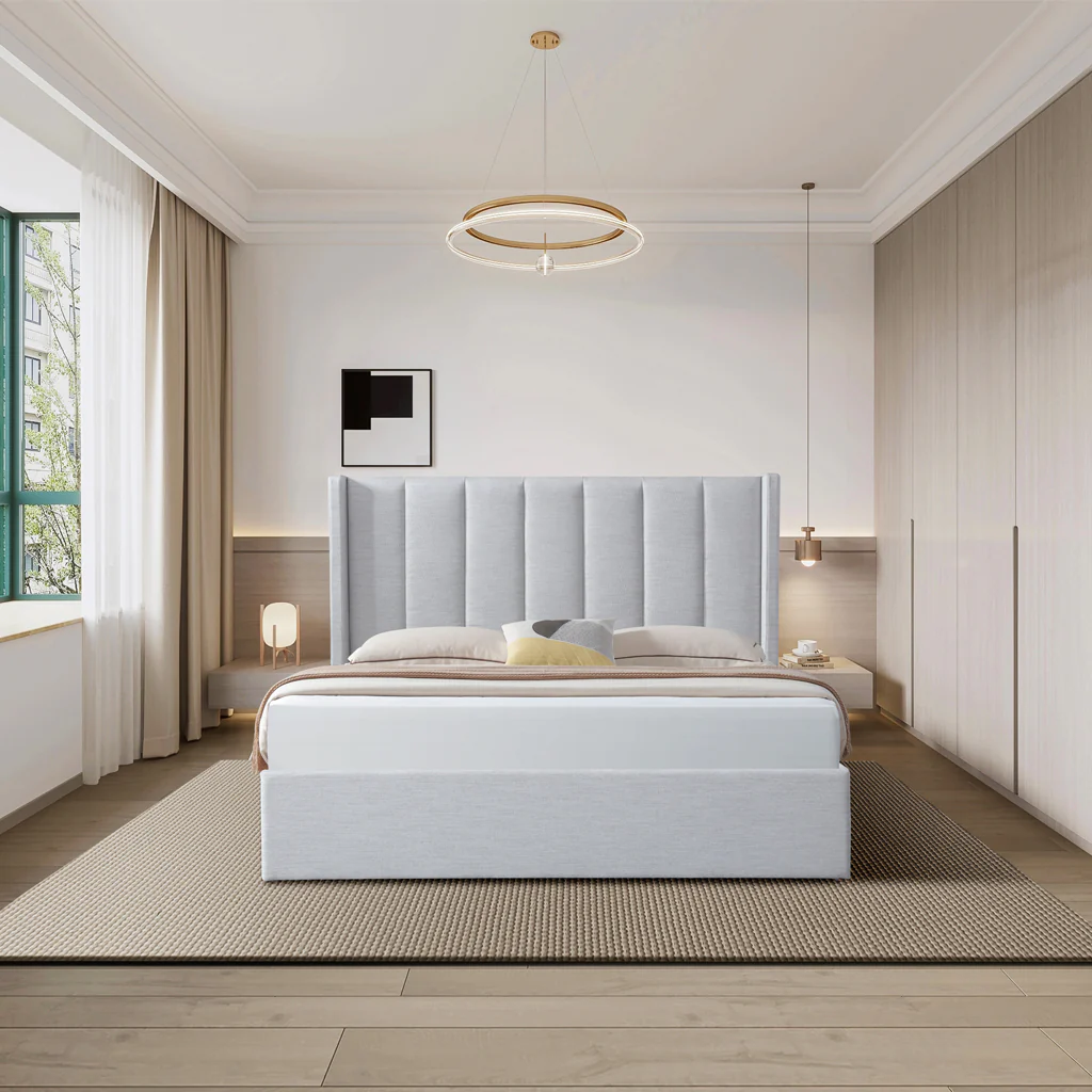 CBD6022-YO Fabric King Bed Frame - Pearl Grey with Storage - Image 3