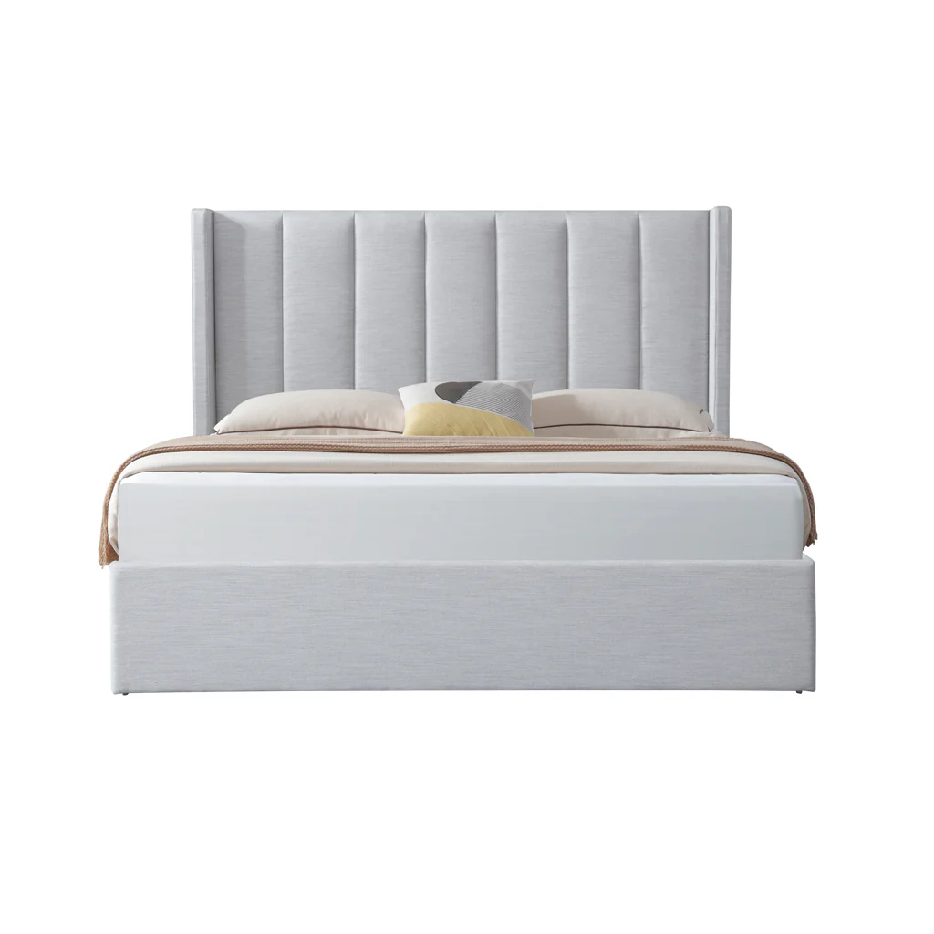CBD6022-YO Fabric King Bed Frame - Pearl Grey with Storage - Image 4