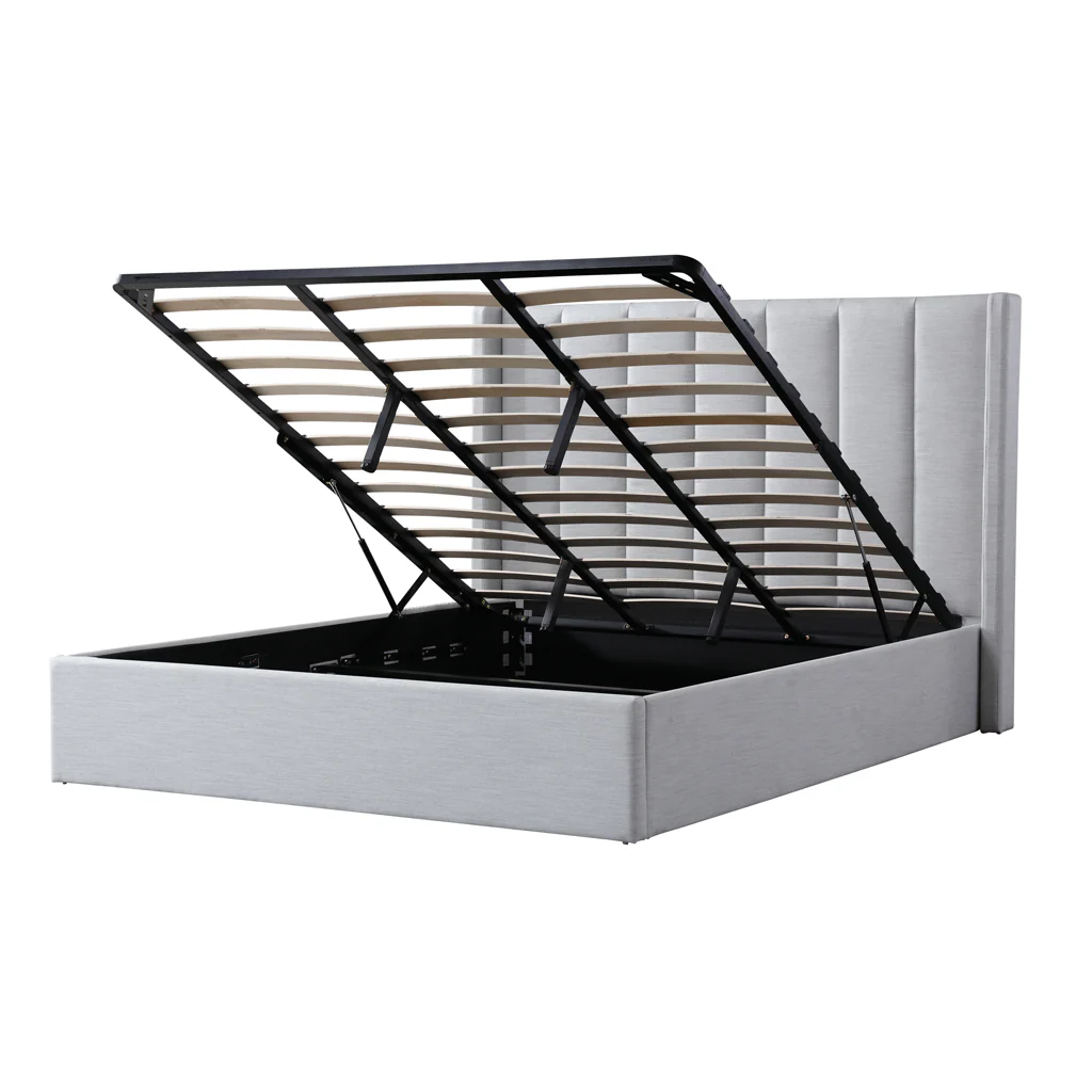 CBD6022-YO Fabric King Bed Frame - Pearl Grey with Storage - Image 6