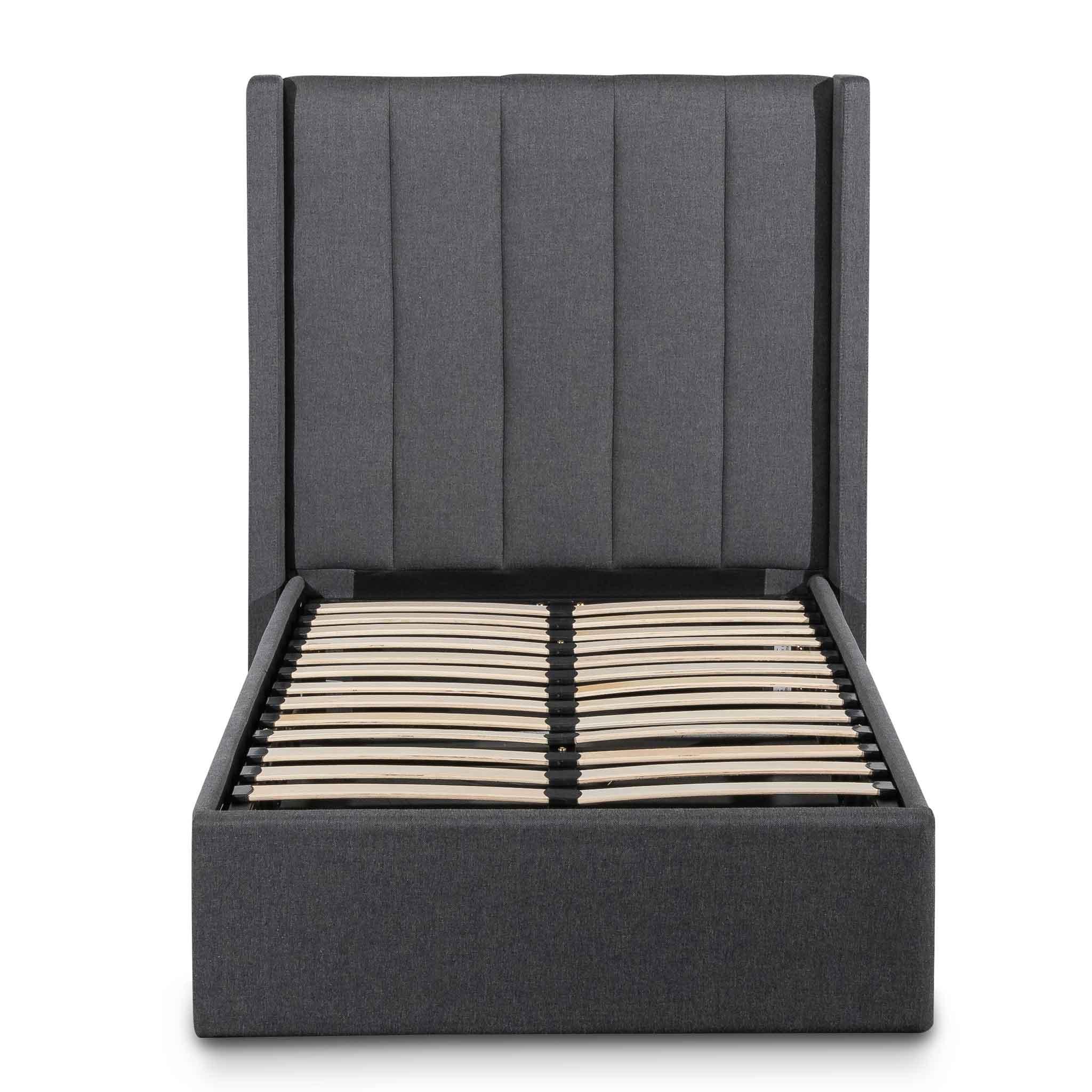 CBD6358-YO Fabric Single Bed Frame - Charcoal Grey with Storage - Image 3