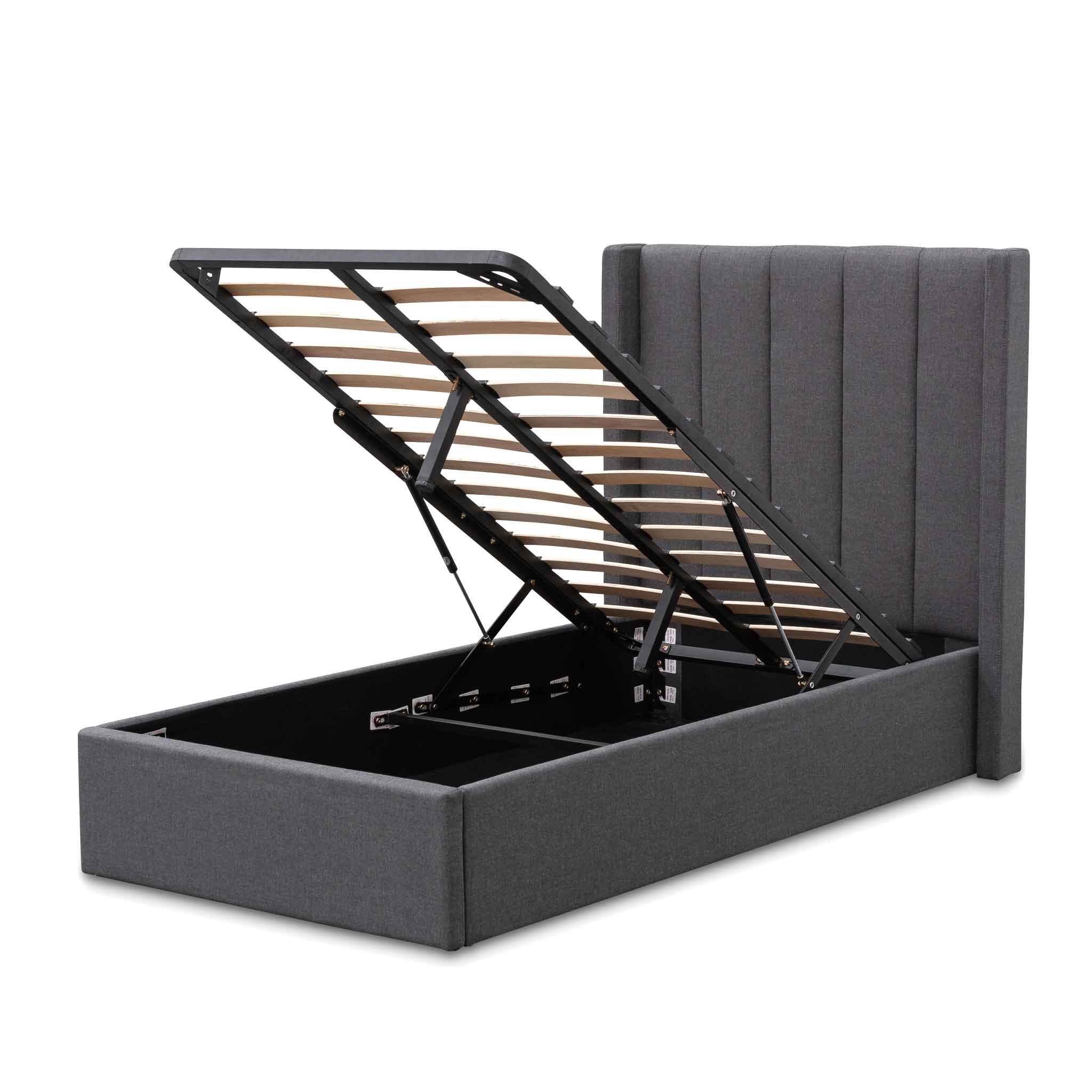 CBD6358-YO Fabric Single Bed Frame - Charcoal Grey with Storage - Image 8