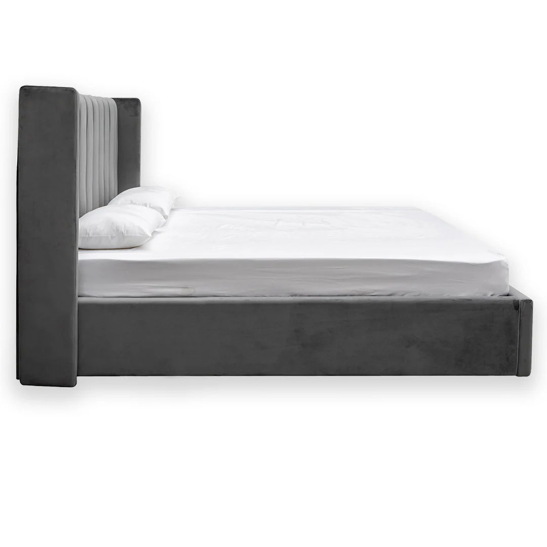 CBD8107-MI Queen Bed Frame - Wide Base in Charcoal Velvet - Image 3