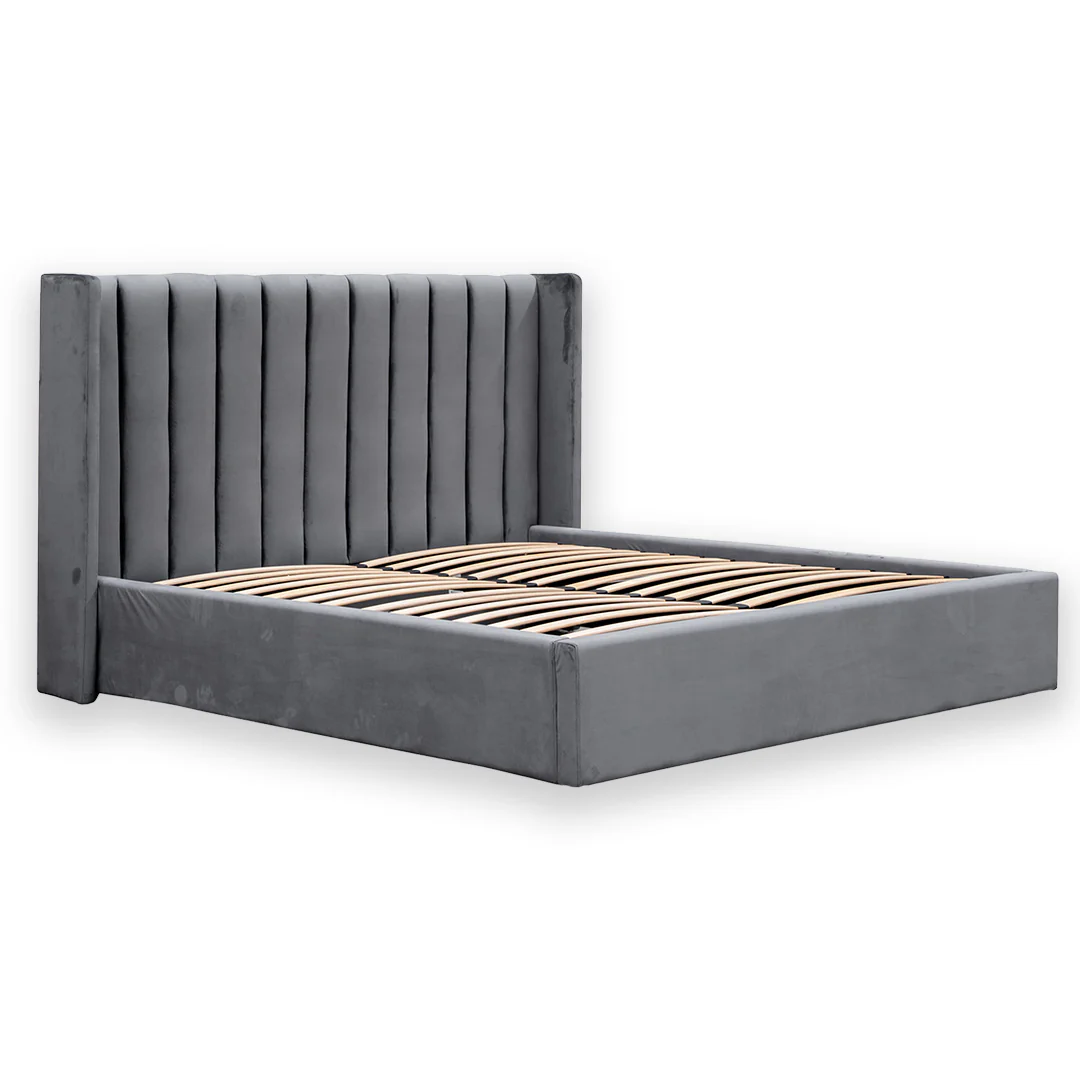 CBD8107-MI Queen Bed Frame - Wide Base in Charcoal Velvet - Image 4