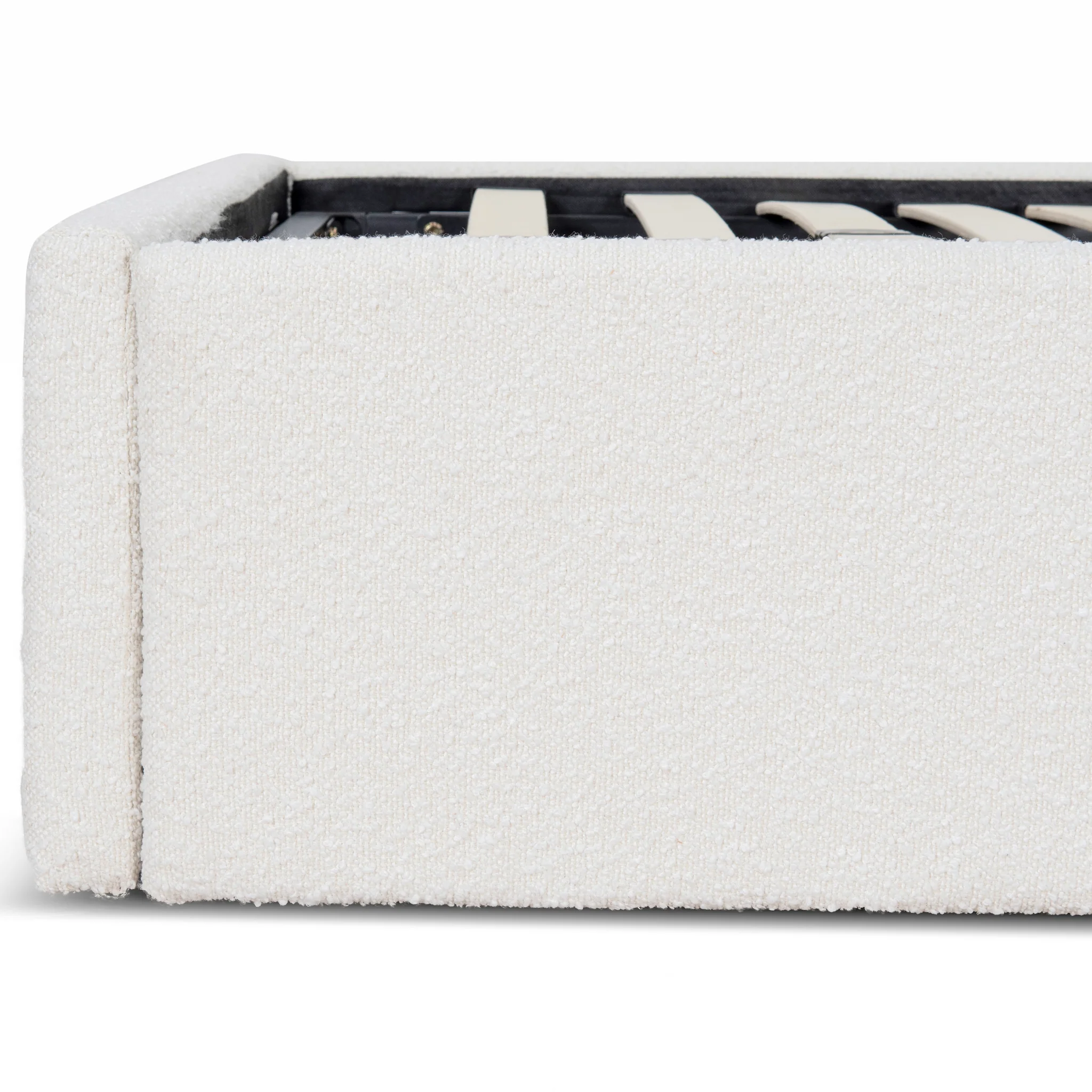 CBD8364-YO Single Sized Bed Frame - Antique White Boucle with Storage - Image 12