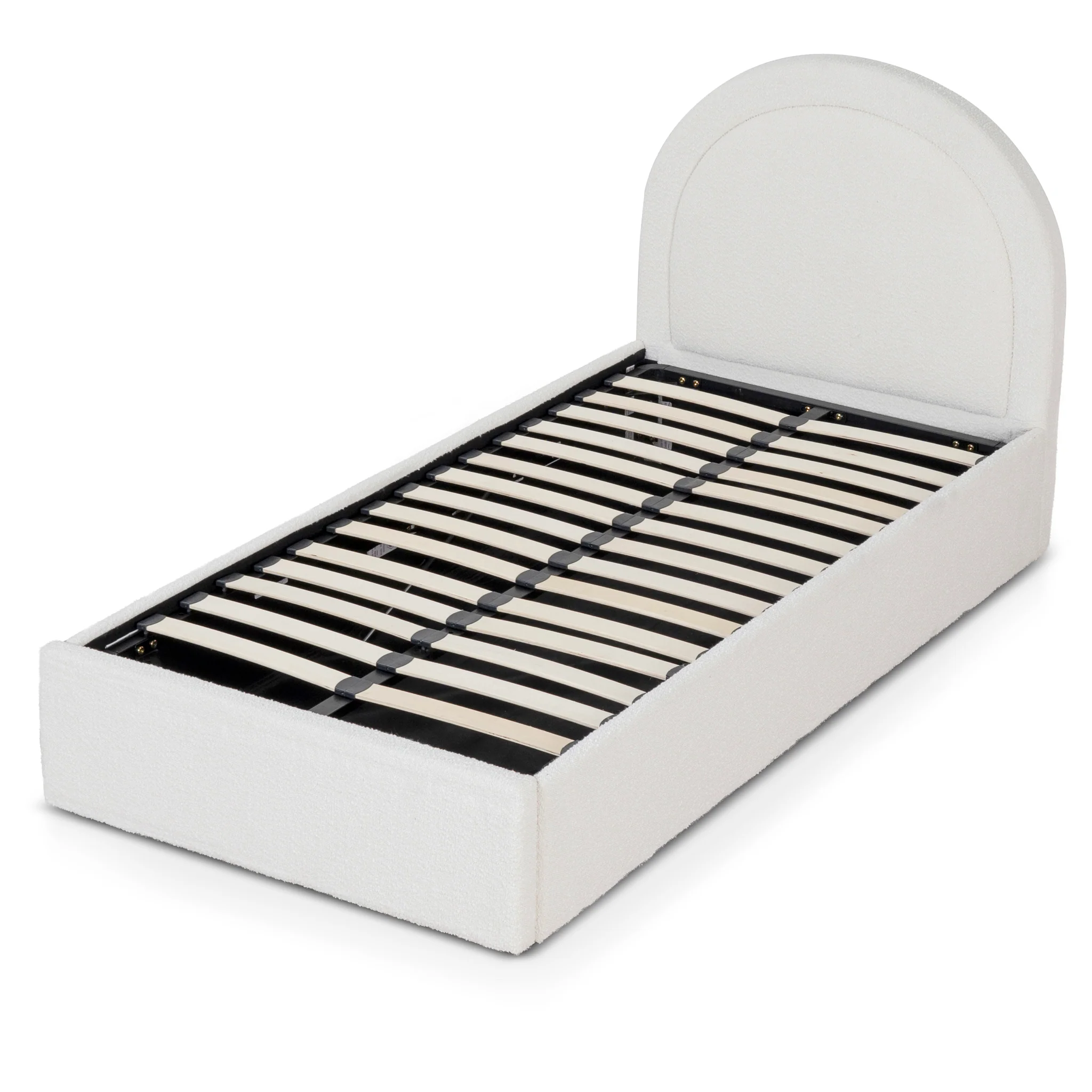 CBD8364-YO Single Sized Bed Frame - Antique White Boucle with Storage - Image 4