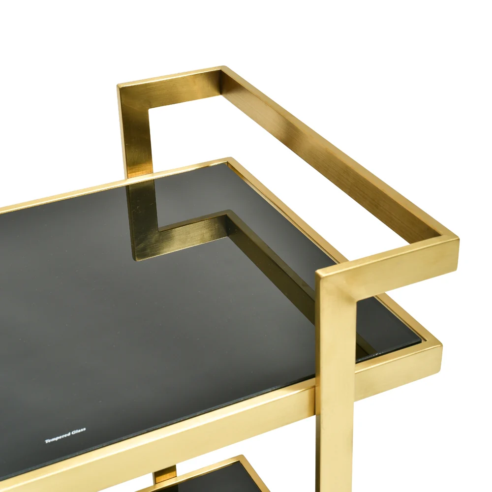 CBR006-KS Bar Cart - Tempered Glass - Gold  Base - Image 6