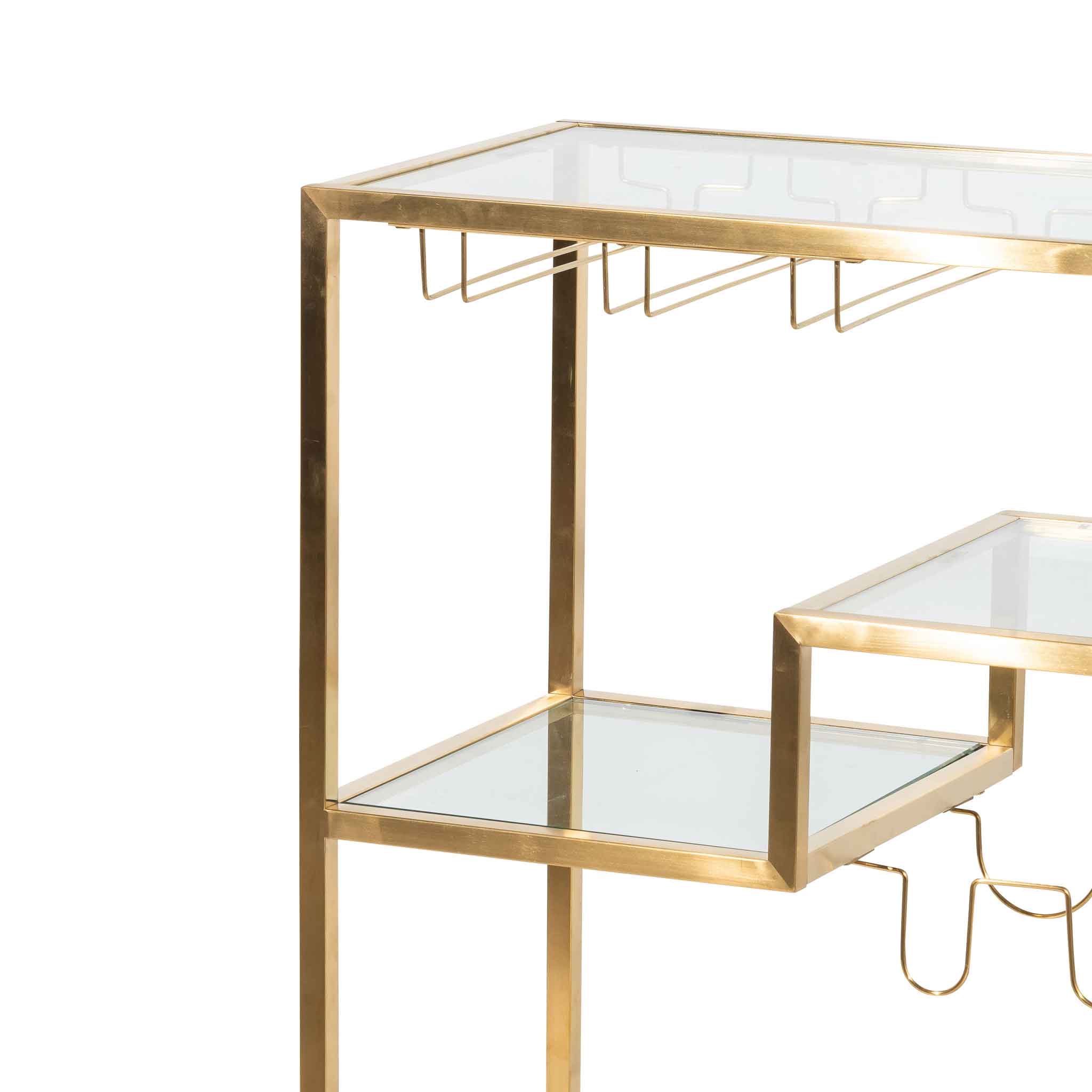 CBR6223-BS Glass Bar Cart - Brushed Gold Base - Image 3