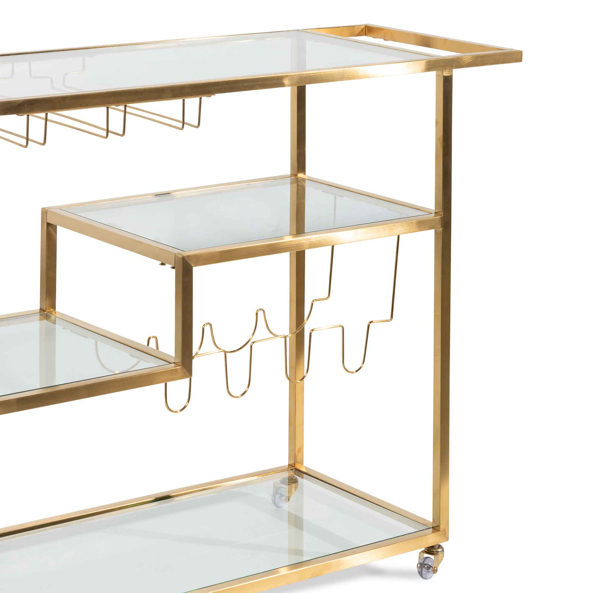 CBR6223-BS Glass Bar Cart - Brushed Gold Base - Image 4