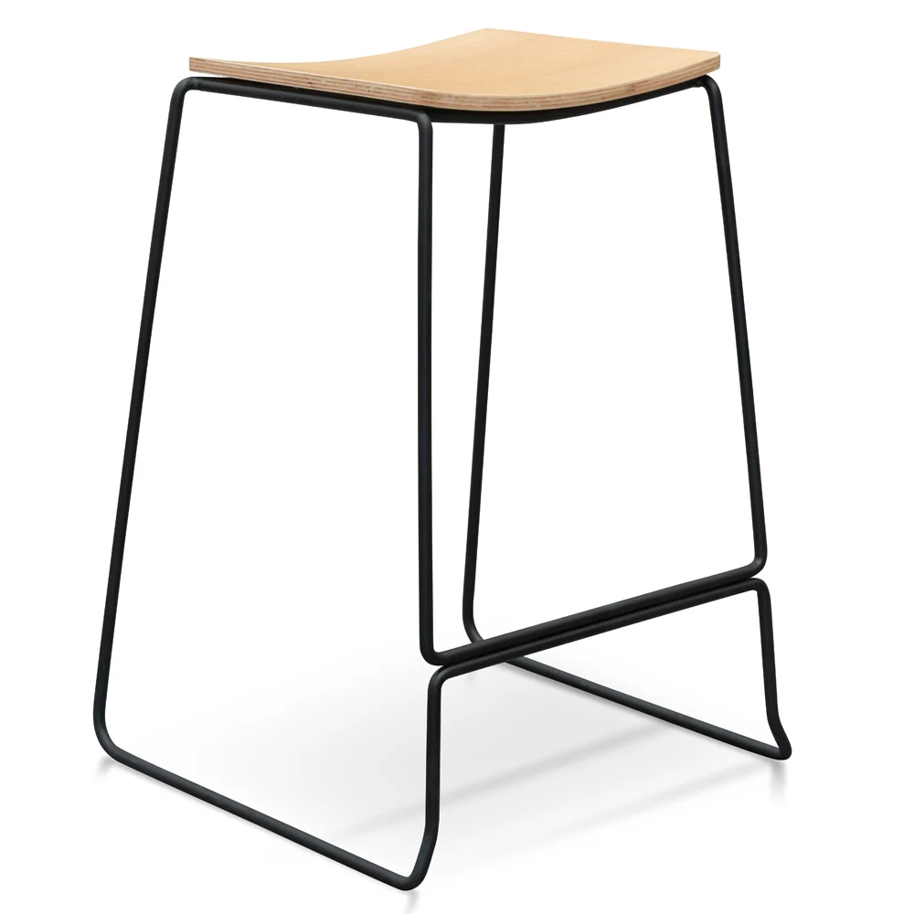 CBS2454-NH Bar Stool With Natural Timber Seat - Black Frame - Image 6