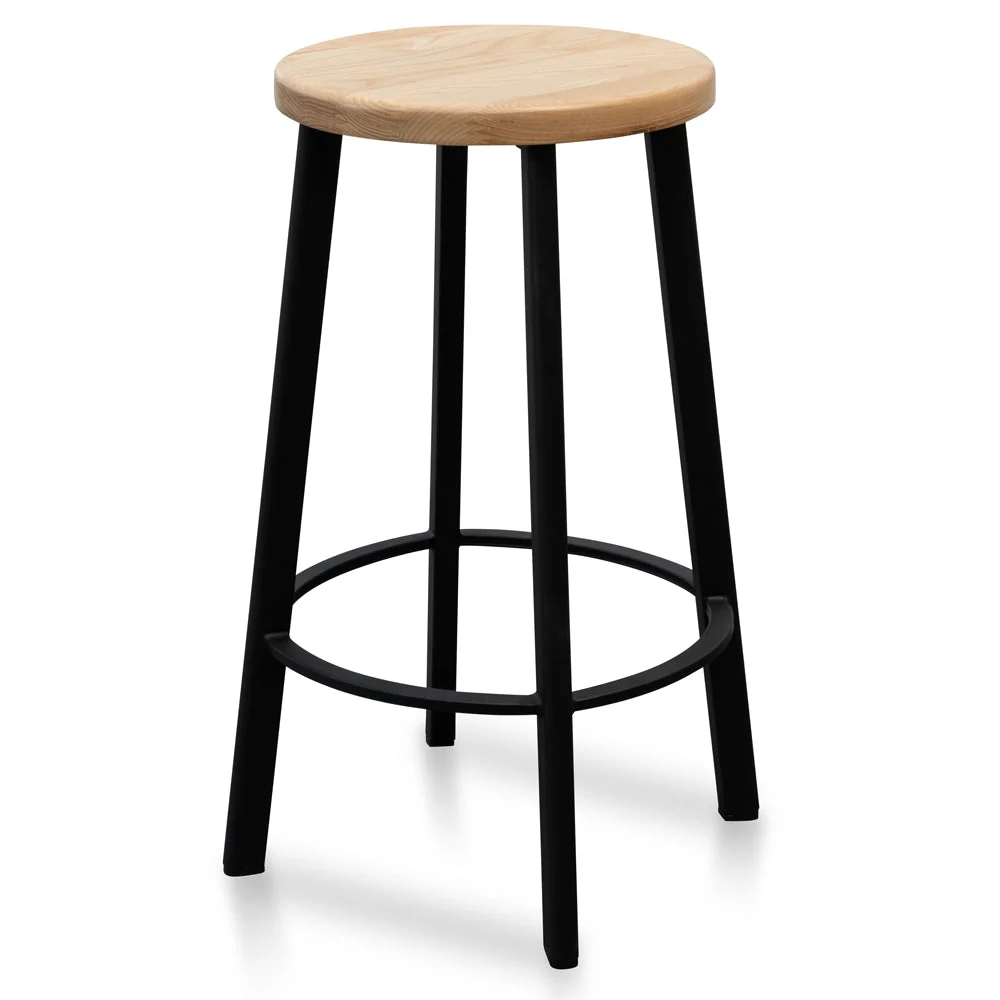 CBS2467-NH 65cm Bar Stool -With Natural Timber Seat - Black Frame (Set of 2) - Image 2
