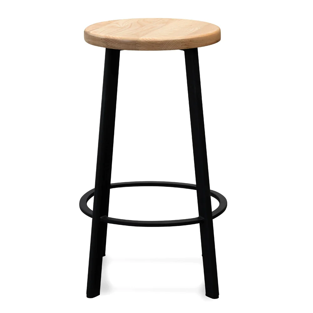 CBS2467-NH 65cm Bar Stool -With Natural Timber Seat - Black Frame (Set of 2) - Image 3