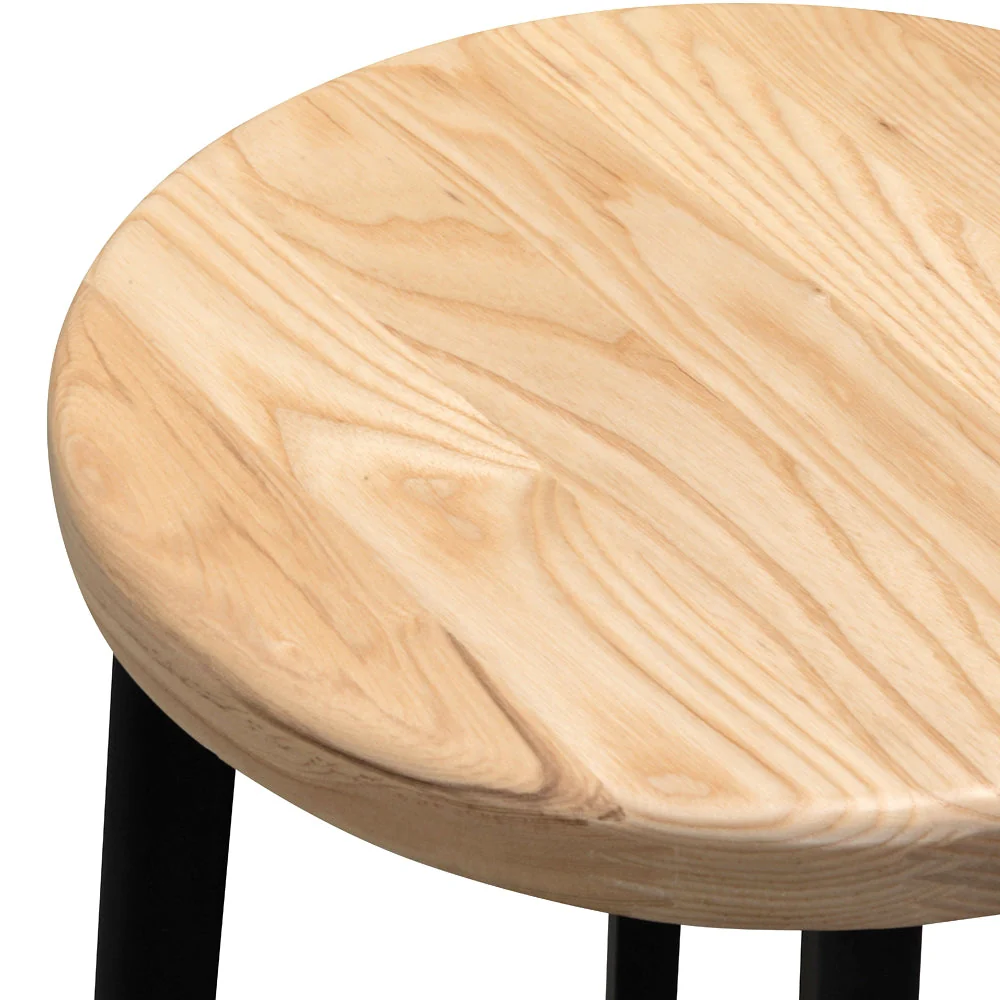 CBS2467-NH 65cm Bar Stool -With Natural Timber Seat - Black Frame (Set of 2) - Image 4