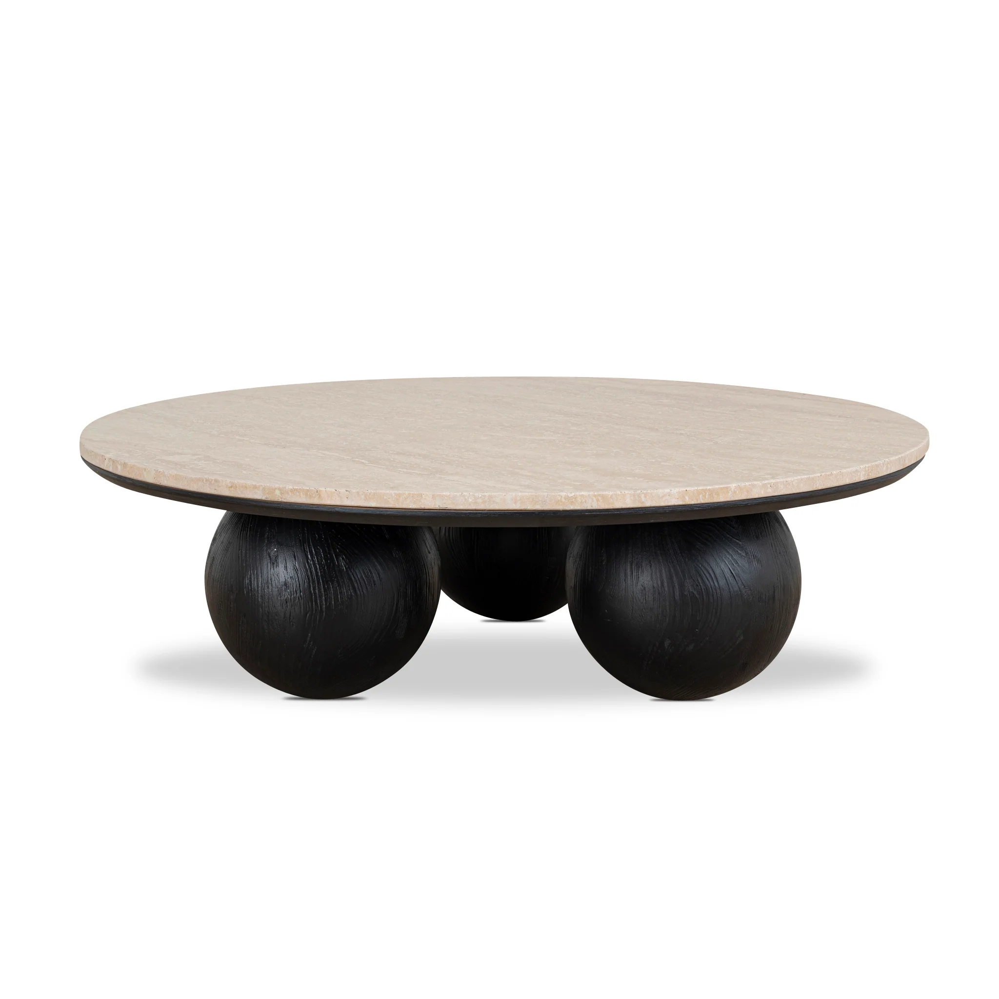 CCF10430-NI 100cm Round Travertine Coffee Table - Black