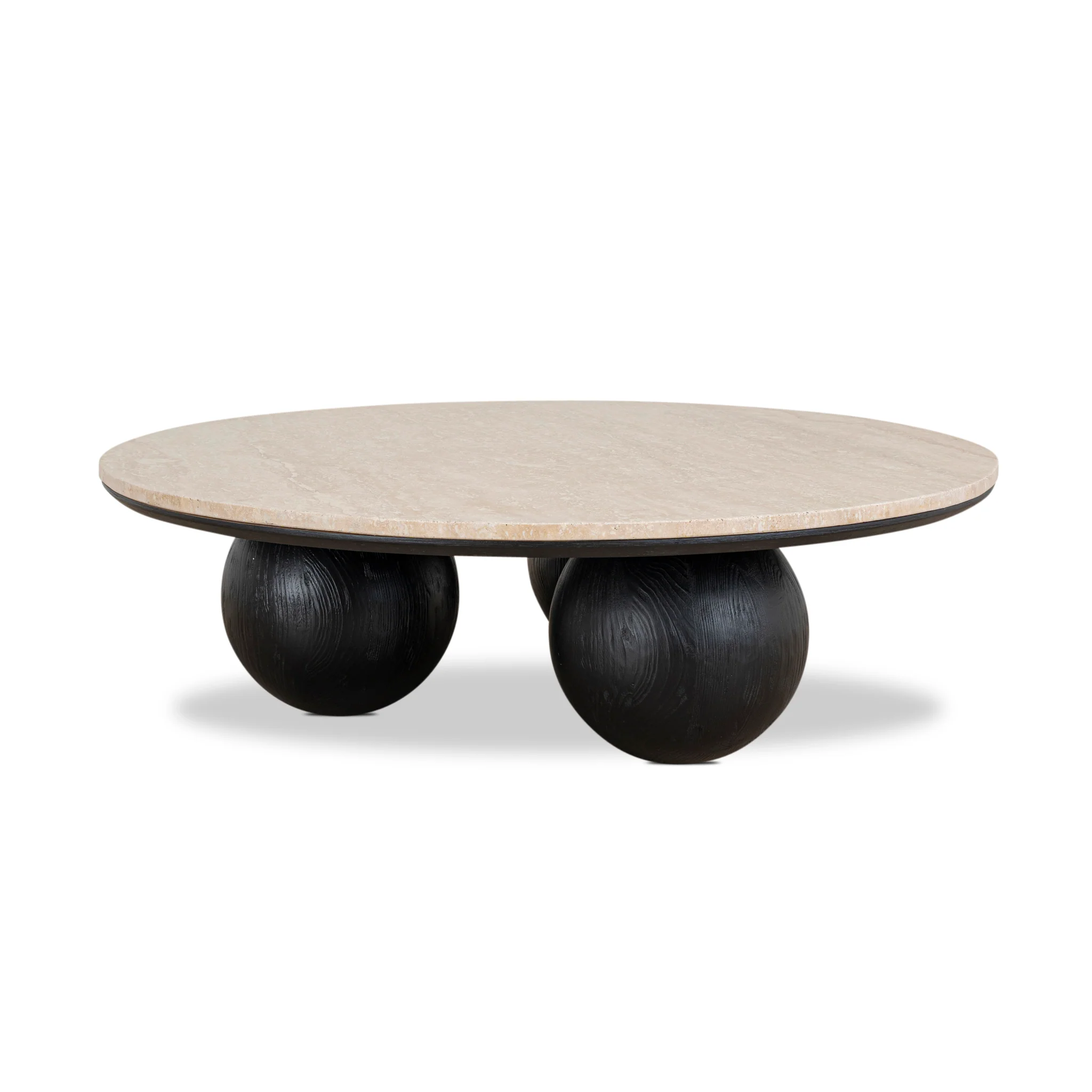 CCF10430-NI 100cm Round Travertine Coffee Table - Black - Image 2