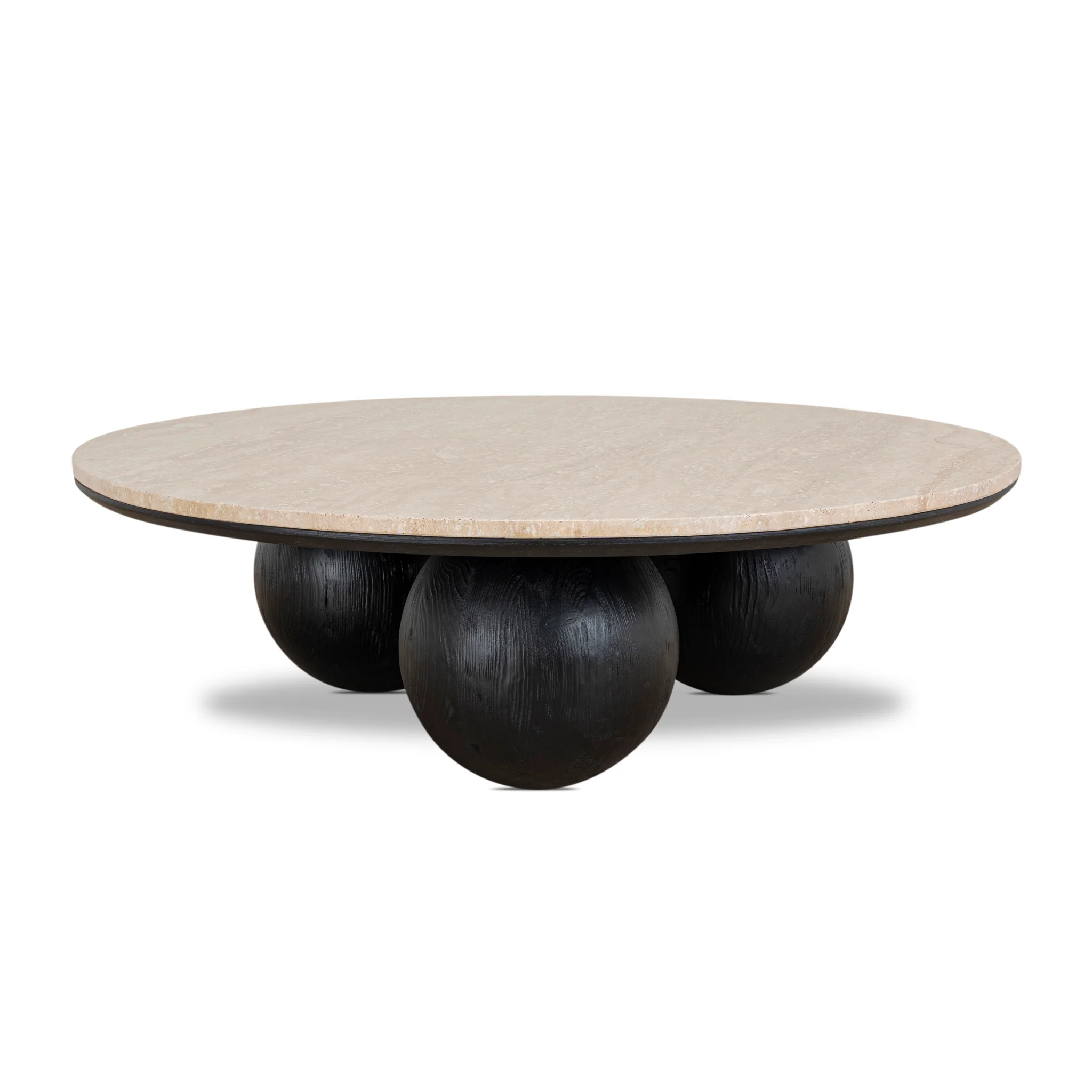 CCF10430-NI 100cm Round Travertine Coffee Table - Black - Image 3