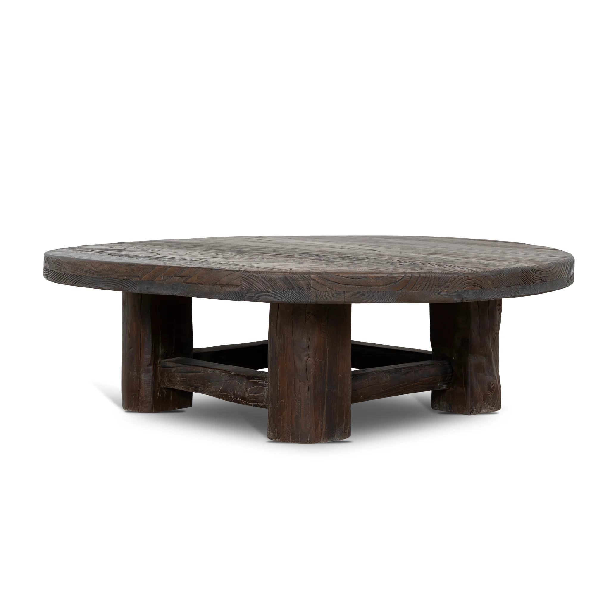 CCF12526-NA 100cm Elm Round Coffee Table - Dark Brown - Image 3