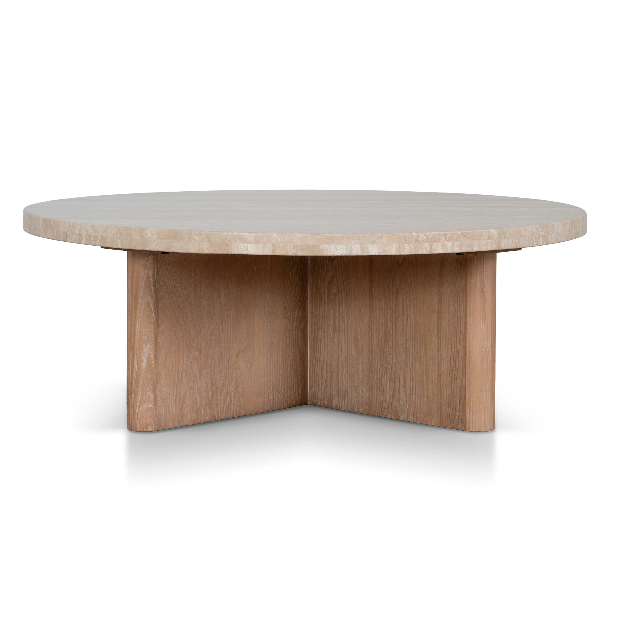 CCF8666-NI Travertine Marble 100cm Round Coffee Table - Light Natural Elm