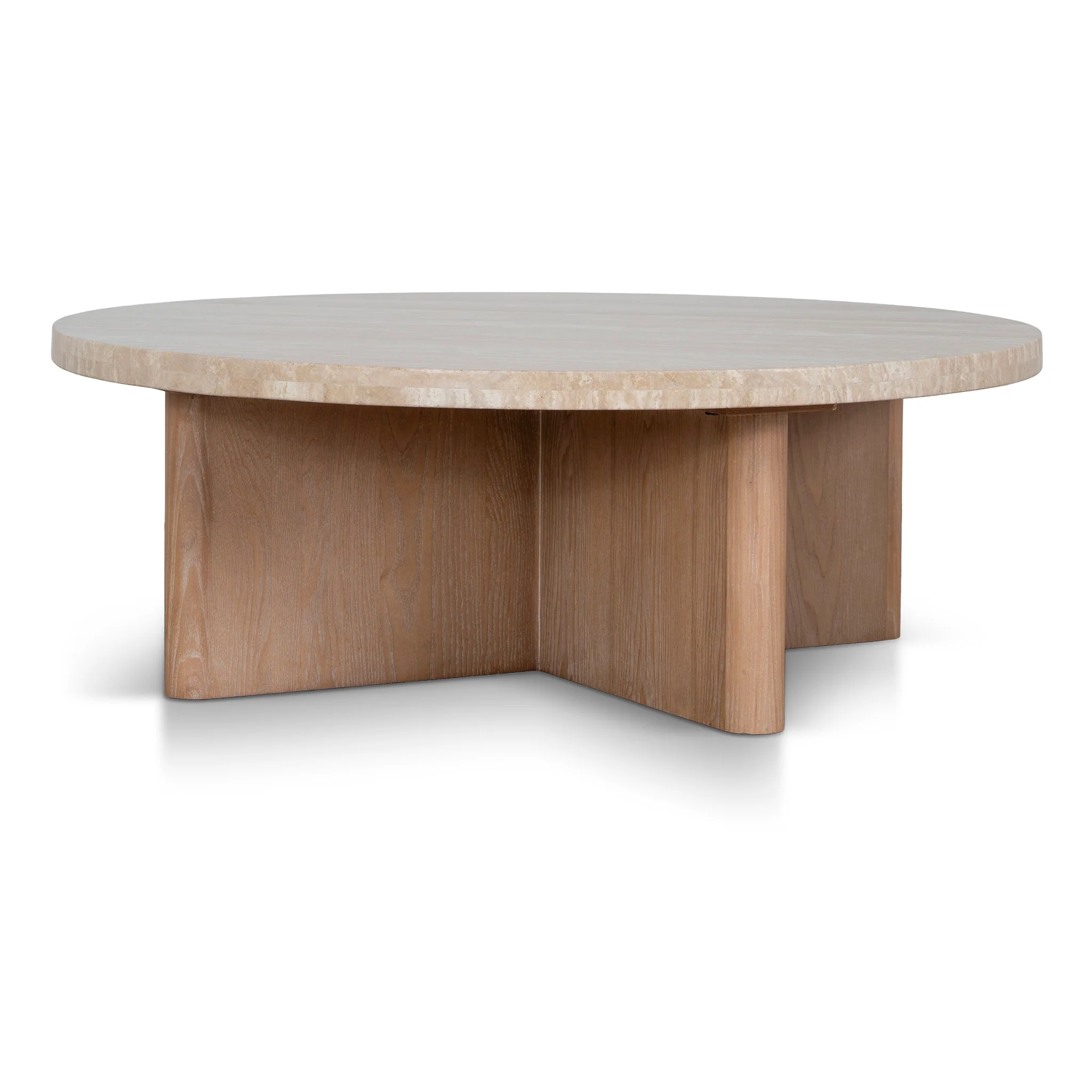 CCF8666-NI Travertine Marble 100cm Round Coffee Table - Light Natural Elm - Image 2