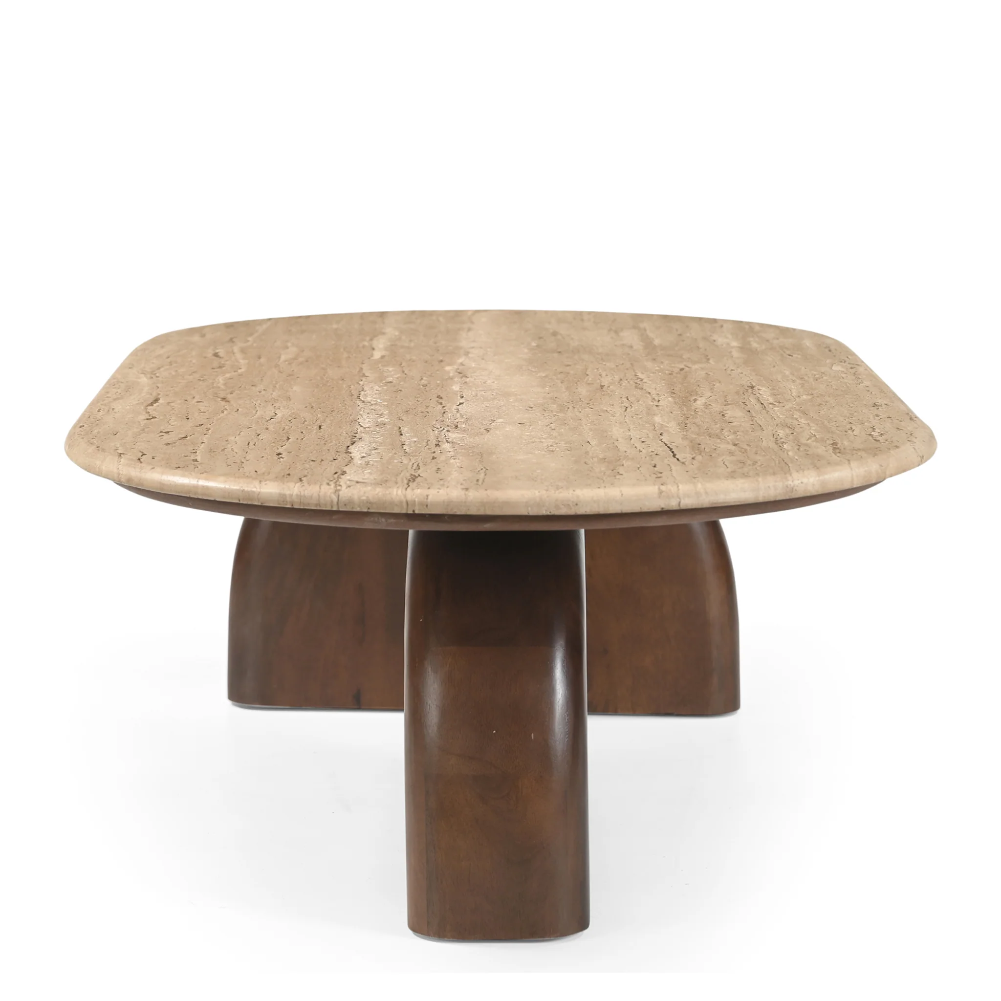 CCF8716-RB 1.2m Travertine Top Oval Coffee Table - Walnut - Image 2