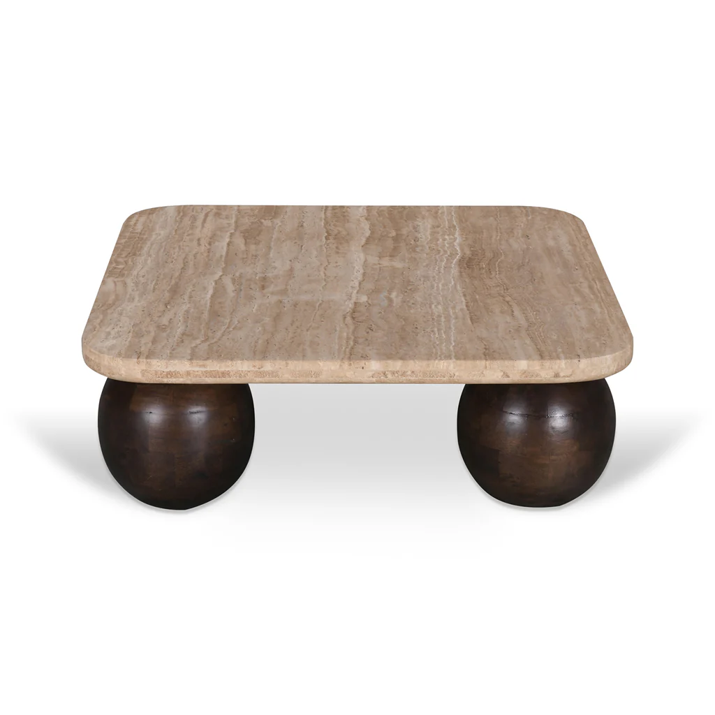 CCF8717-RB 90cm Travertine Top Coffee Table - Walnut - Image 3