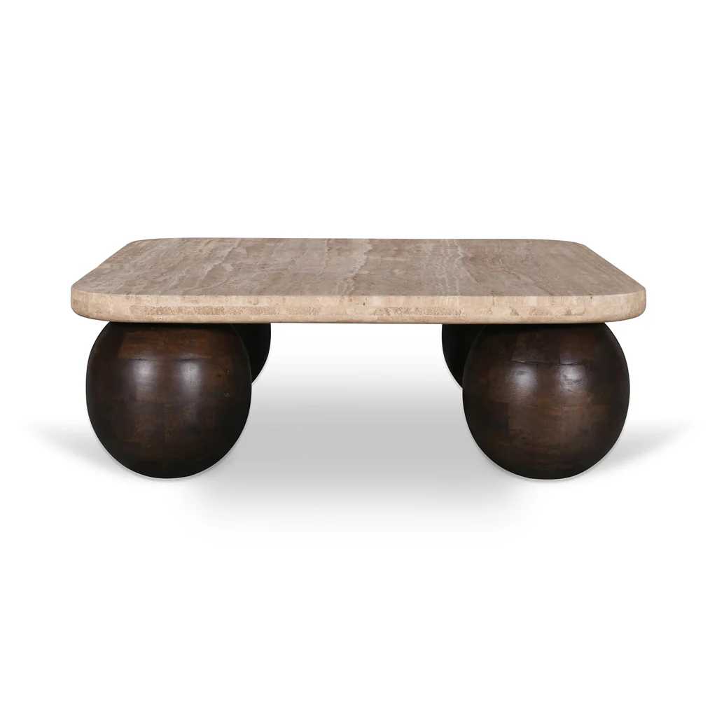 CCF8717-RB 90cm Travertine Top Coffee Table - Walnut - Image 4