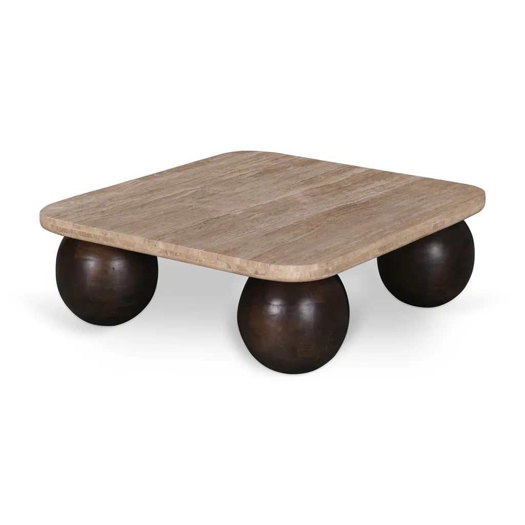 CCF8717-RB 90cm Travertine Top Coffee Table - Walnut - Image 5
