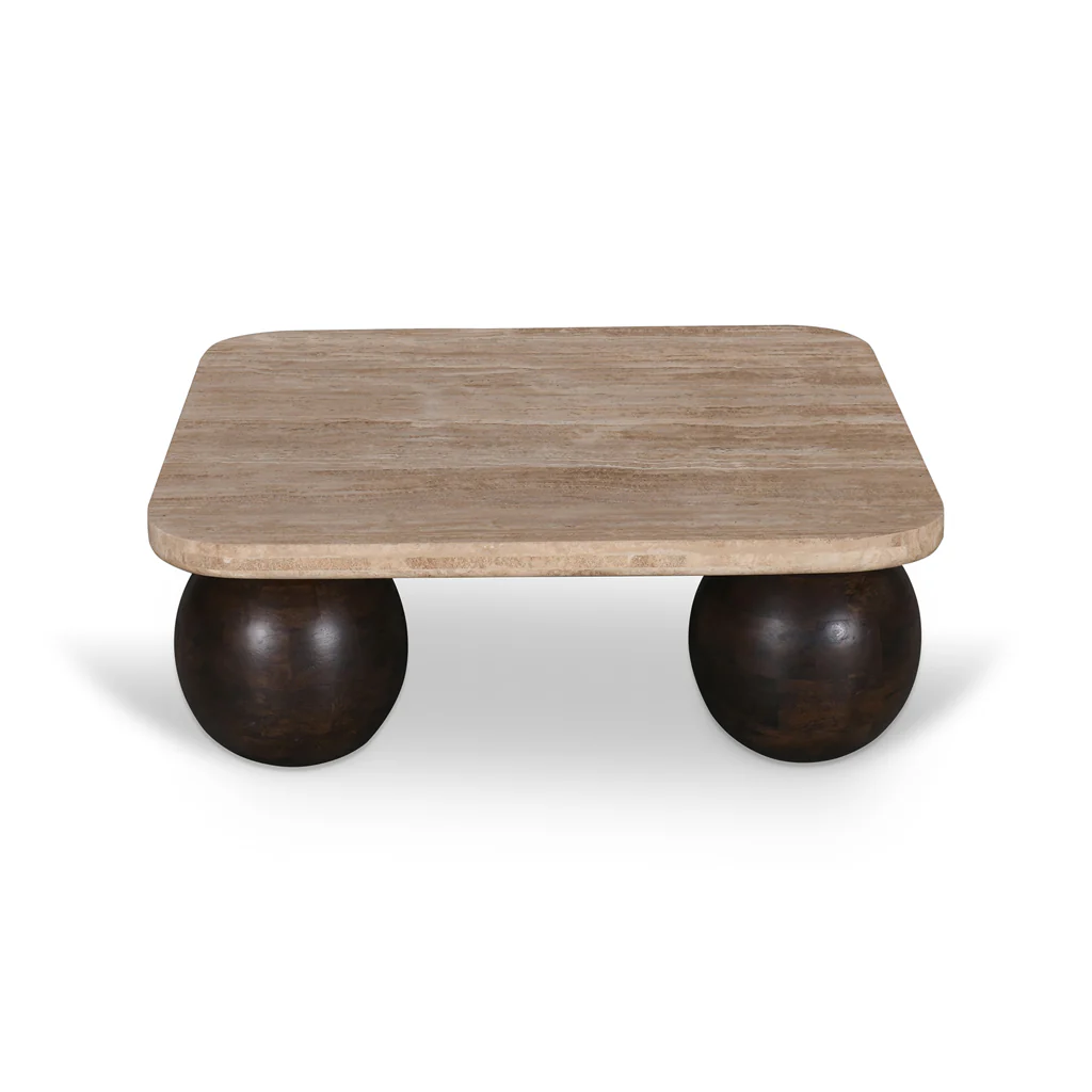 CCF8717-RB 90cm Travertine Top Coffee Table - Walnut - Image 6