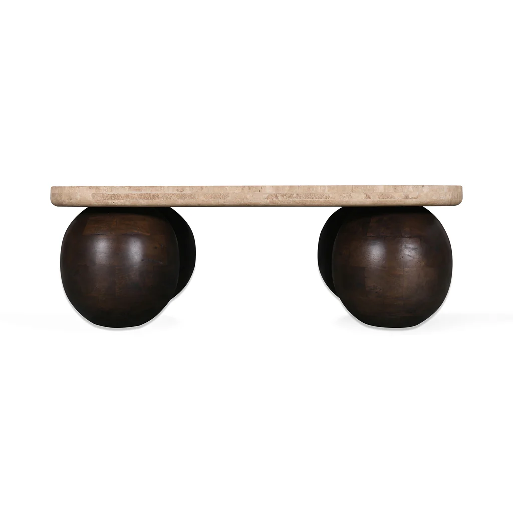 CCF8717-RB 90cm Travertine Top Coffee Table - Walnut - Image 7