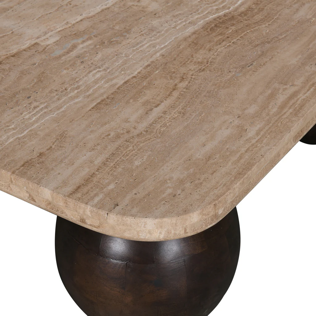 CCF8717-RB 90cm Travertine Top Coffee Table - Walnut - Image 9