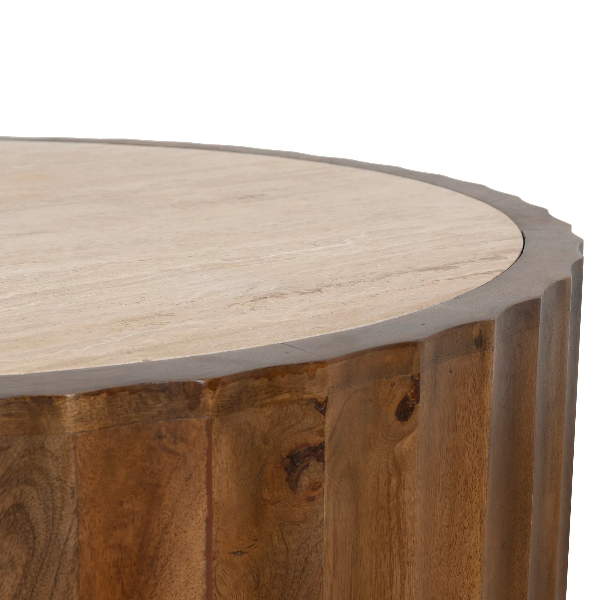 CCF8724-RB 89cm Travertine Top Round Coffee Table - Walnut - Image 3