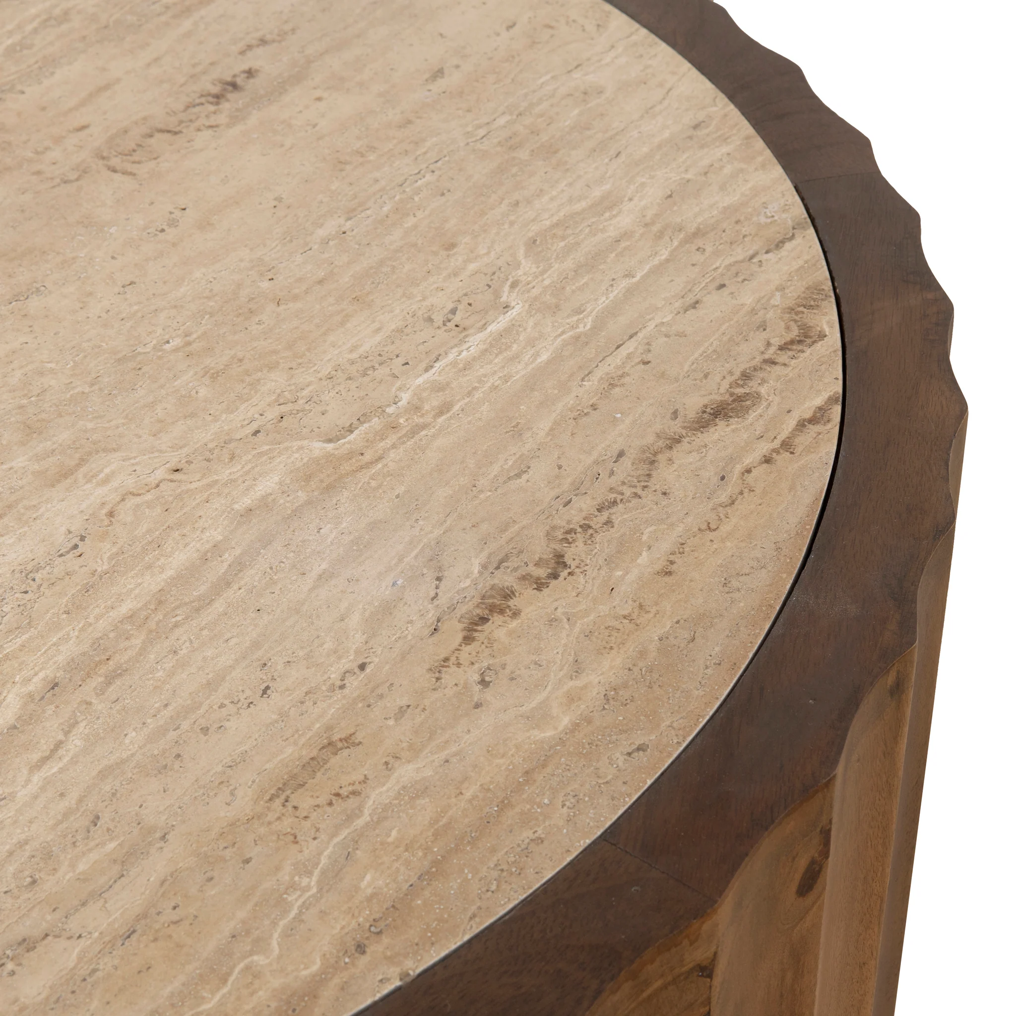 CCF8724-RB 89cm Travertine Top Round Coffee Table - Walnut - Image 7