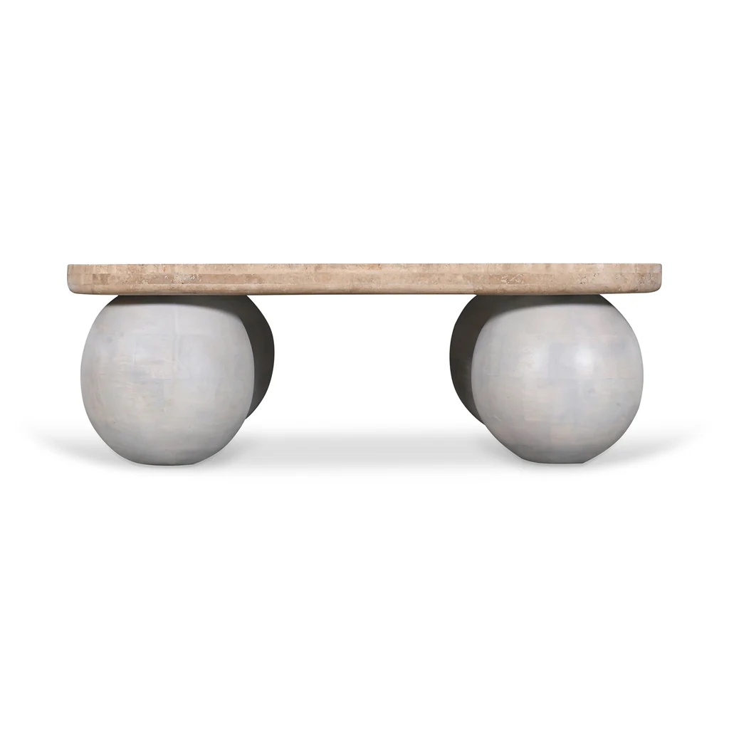 CCF8735-RB 90cm Travertine Top Coffee Table - White - Image 3