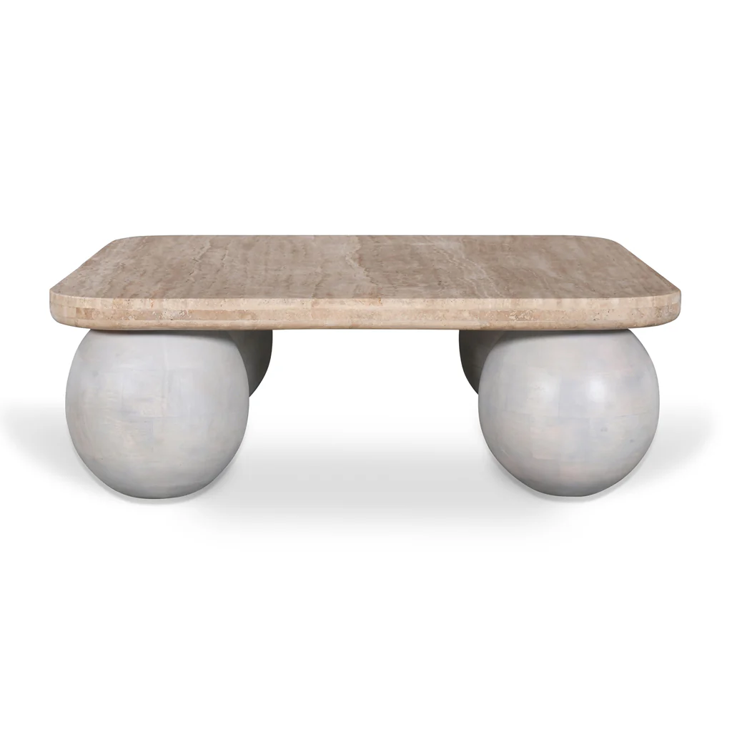 CCF8735-RB 90cm Travertine Top Coffee Table - White - Image 4