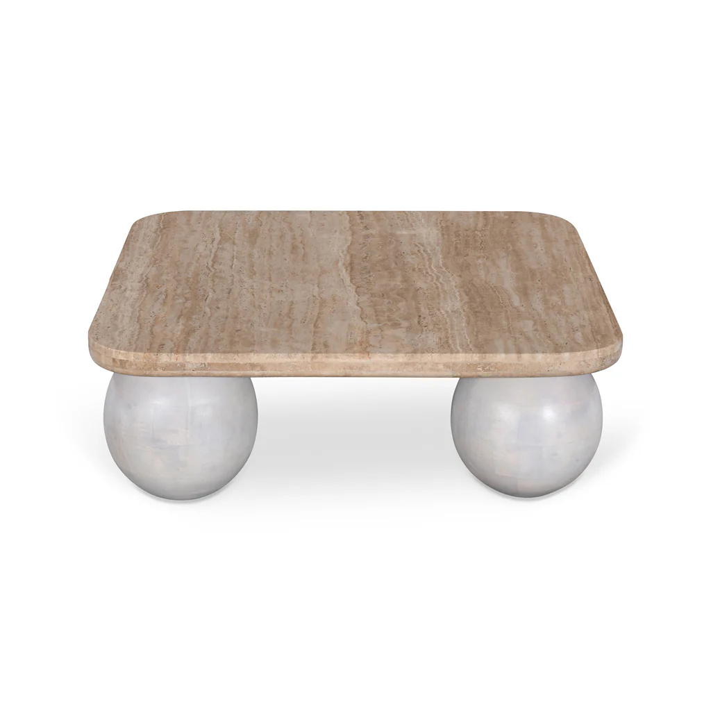 CCF8735-RB 90cm Travertine Top Coffee Table - White - Image 5