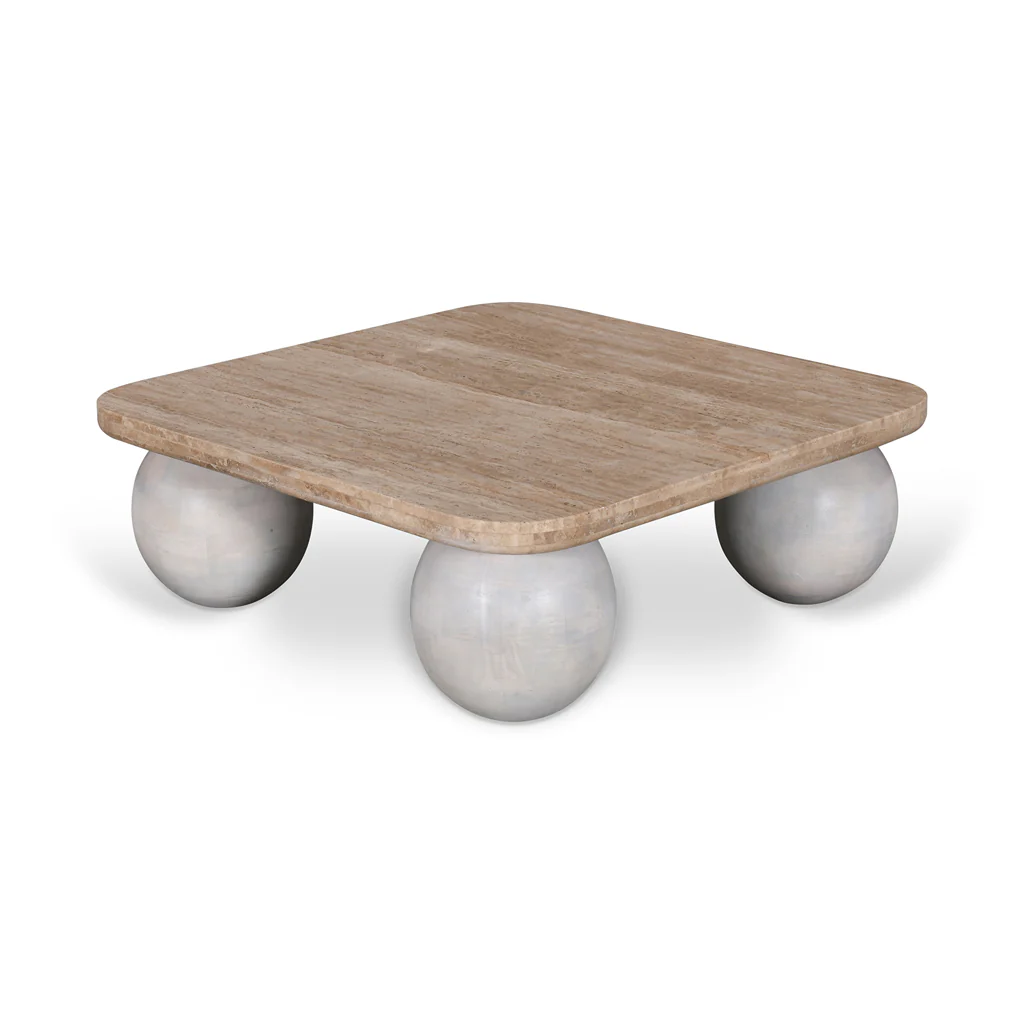 CCF8735-RB 90cm Travertine Top Coffee Table - White - Image 6