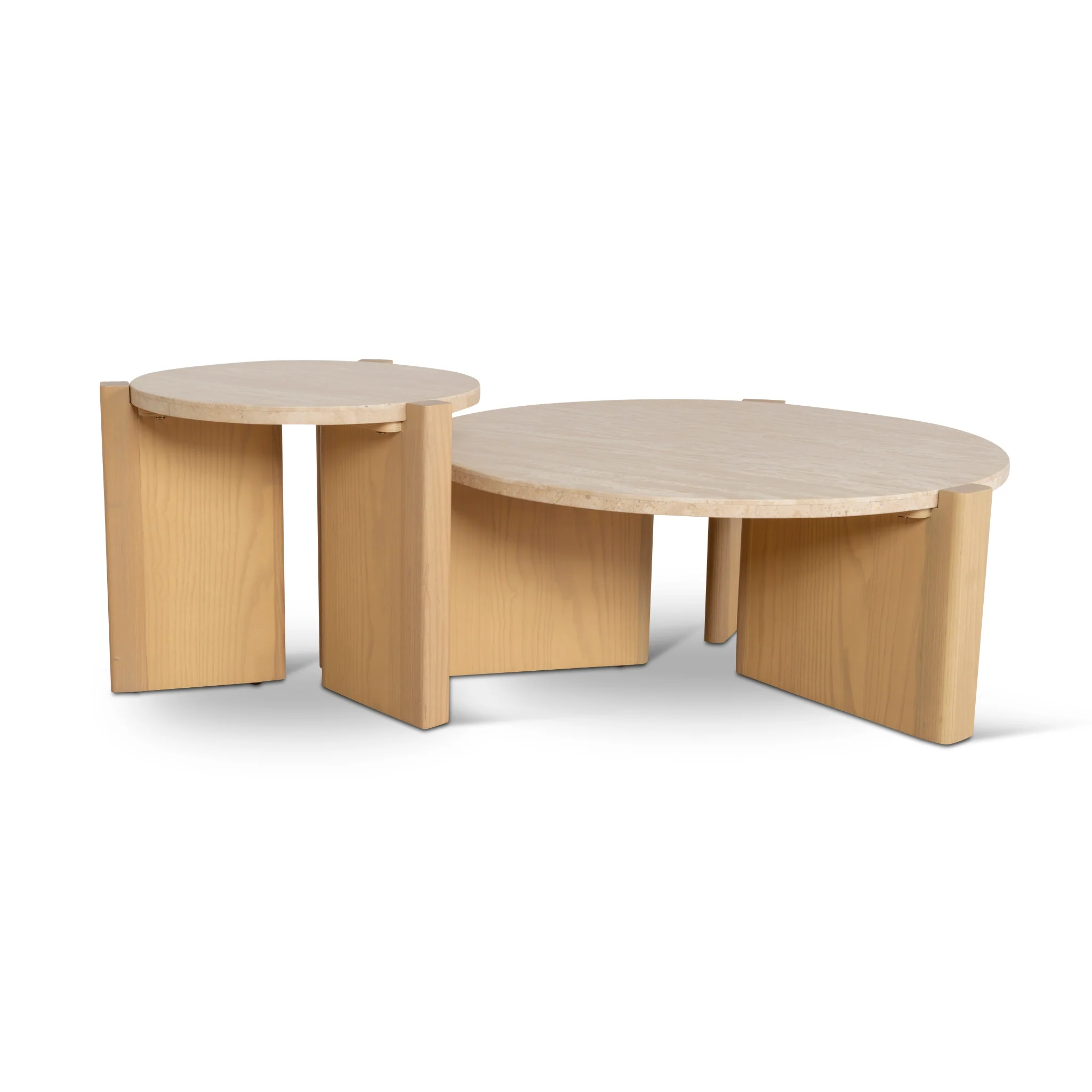 CCF8743-KK Travertine Top Round Nested Table - Creme Ash - Image 2