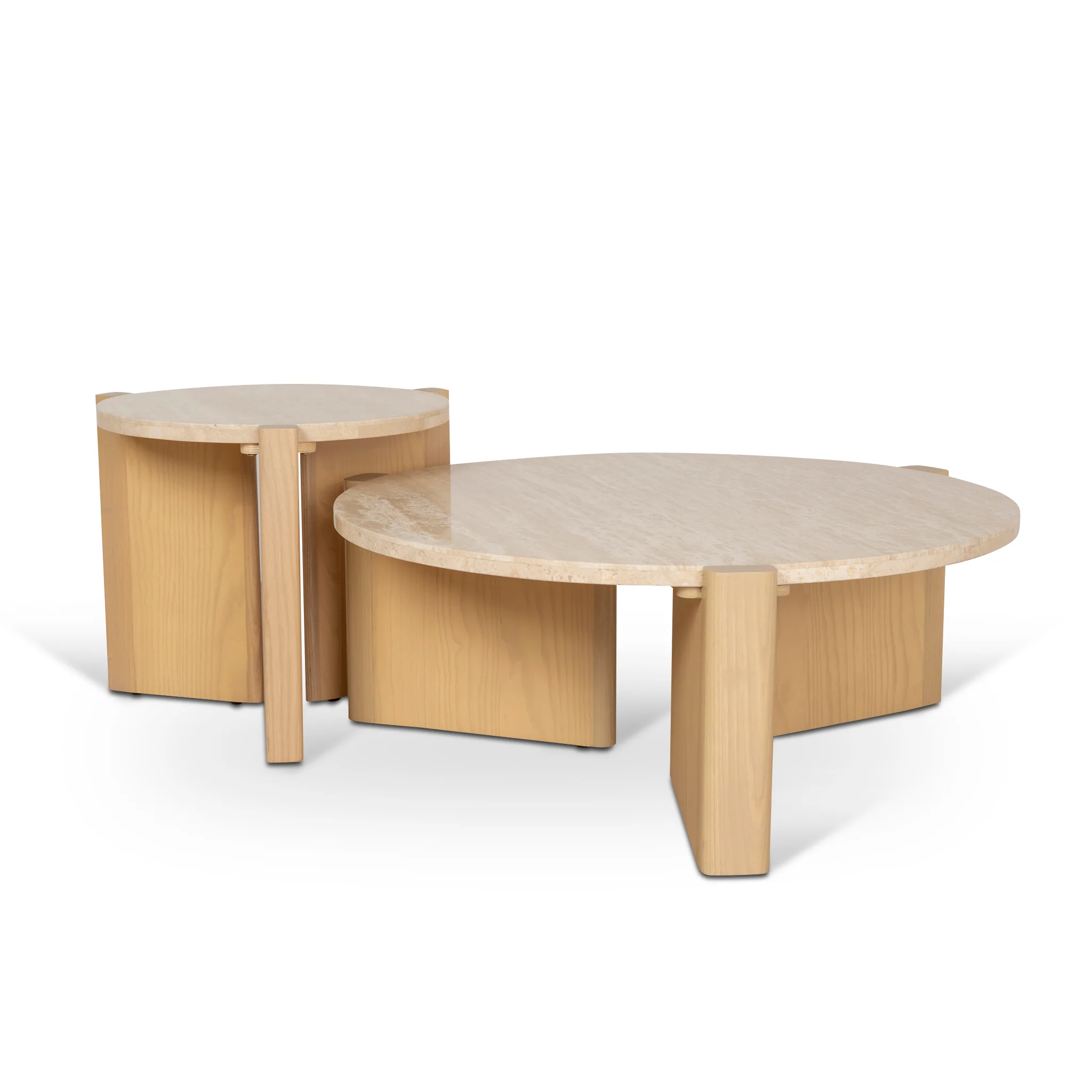 CCF8743-KK Travertine Top Round Nested Table - Creme Ash - Image 3