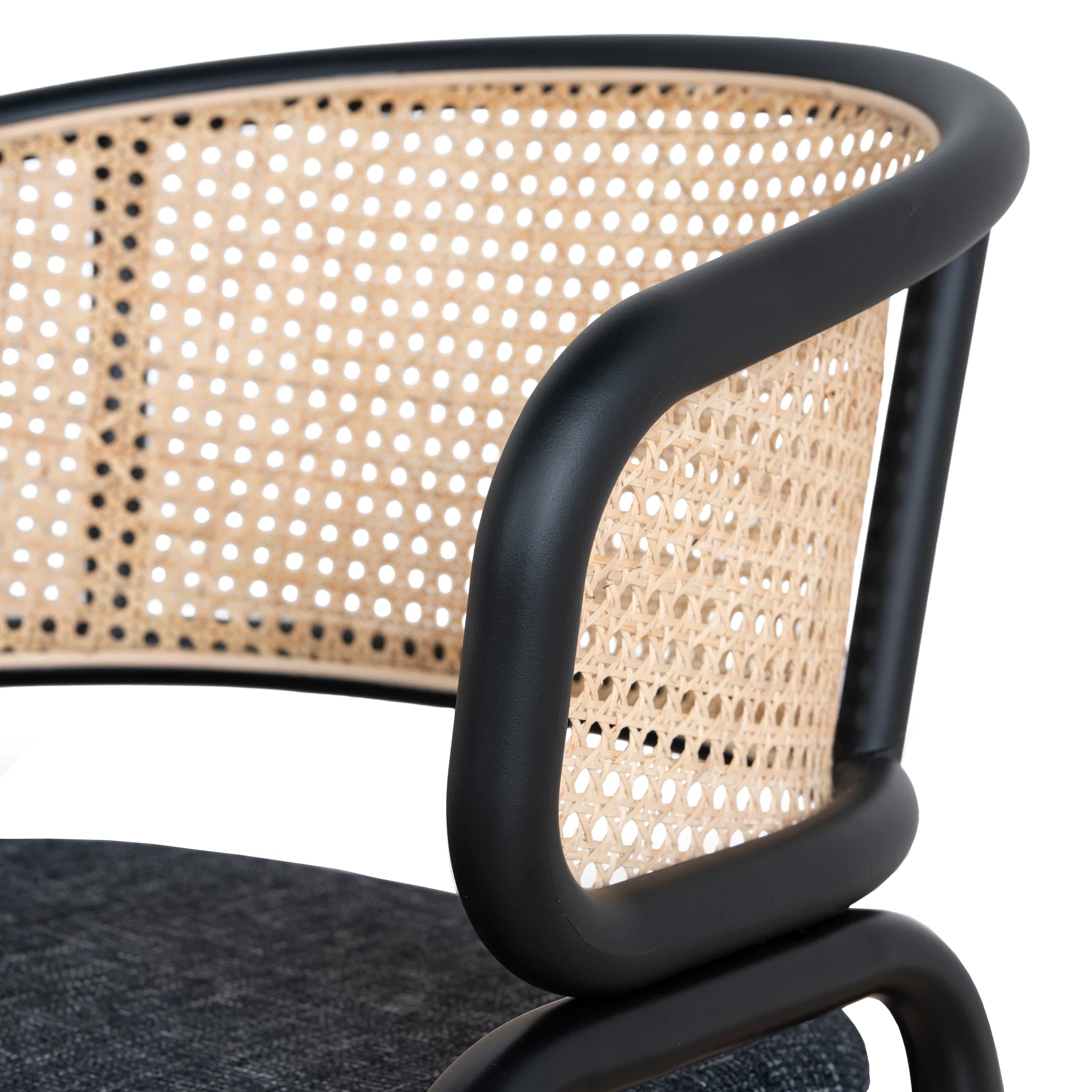 CDC12046-SD Fabric Dining Chair - Dark Grey with Rattan Back (Set of 2) - Image 10