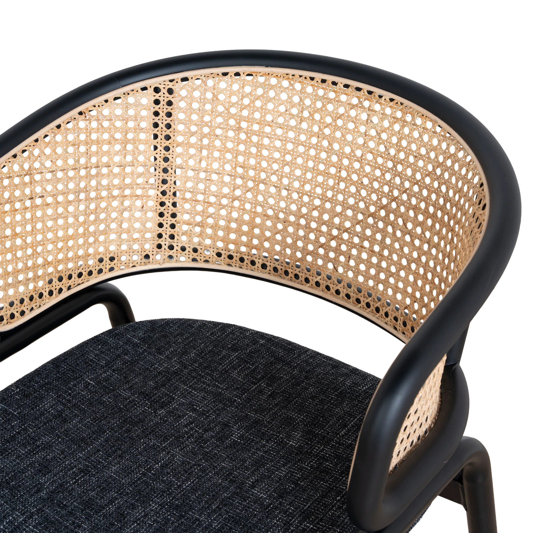 CDC12046-SD Fabric Dining Chair - Dark Grey with Rattan Back (Set of 2) - Image 13