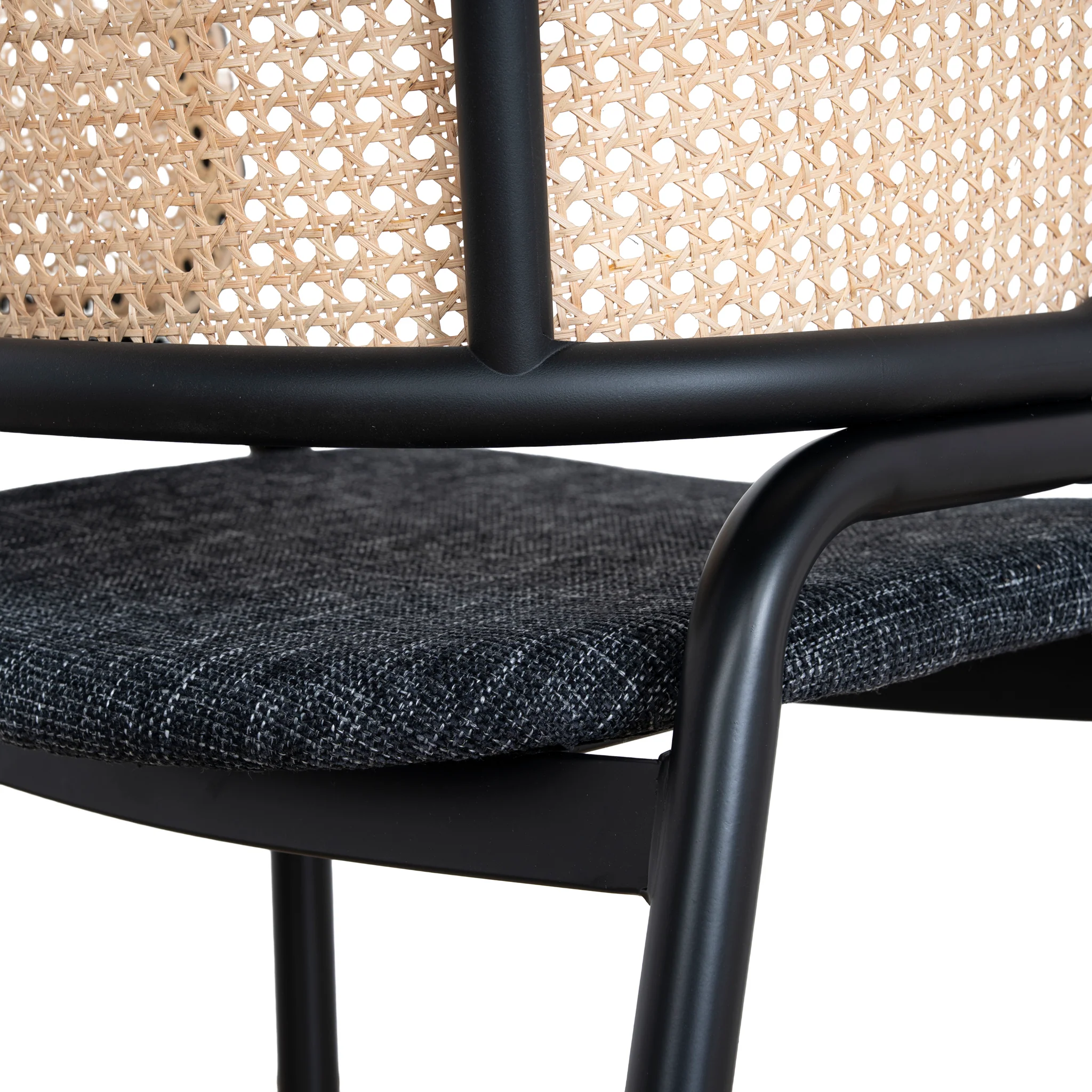 CDC12046-SD Fabric Dining Chair - Dark Grey with Rattan Back (Set of 2) - Image 14