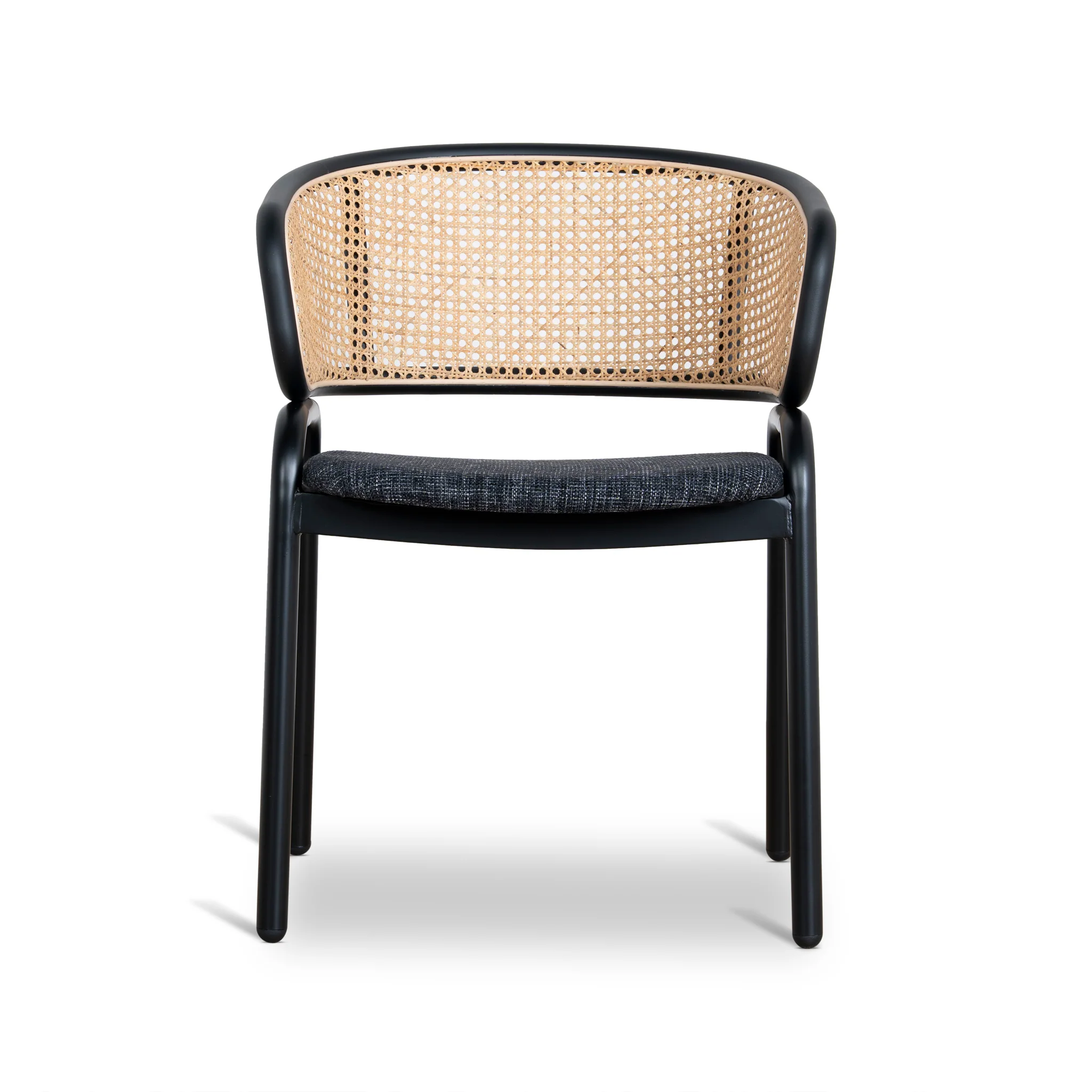 CDC12046-SD Fabric Dining Chair - Dark Grey with Rattan Back (Set of 2) - Image 2